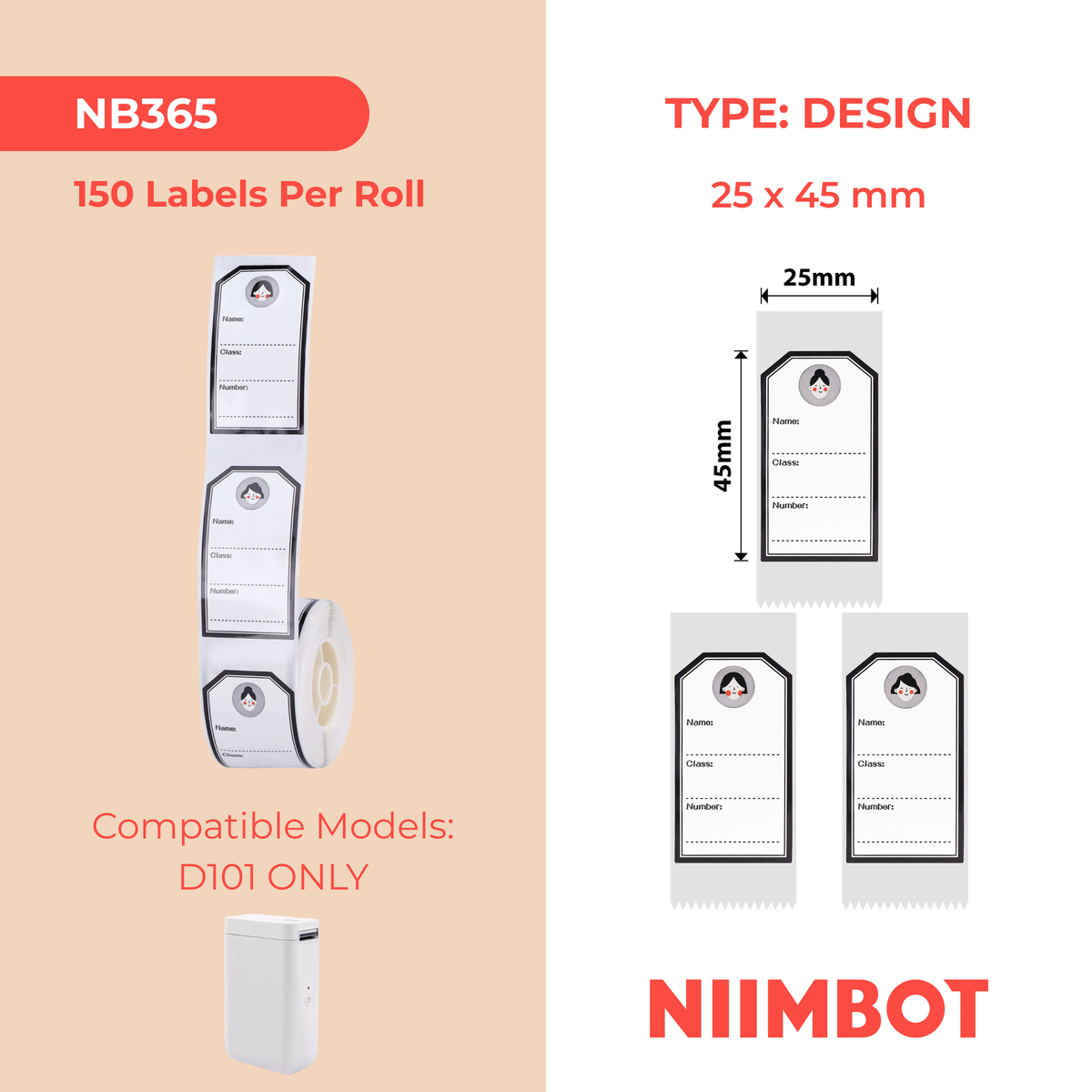 NIIMBOT - D101 Only - 25x45mm - Young Girl - 140 Labels