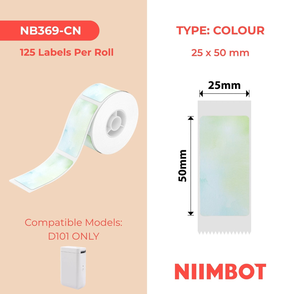 NB369 - NIIMBOT - SLEGS D101 - R25*50 - 130 ETIKETTE PER ROL - MORNING DESIGN