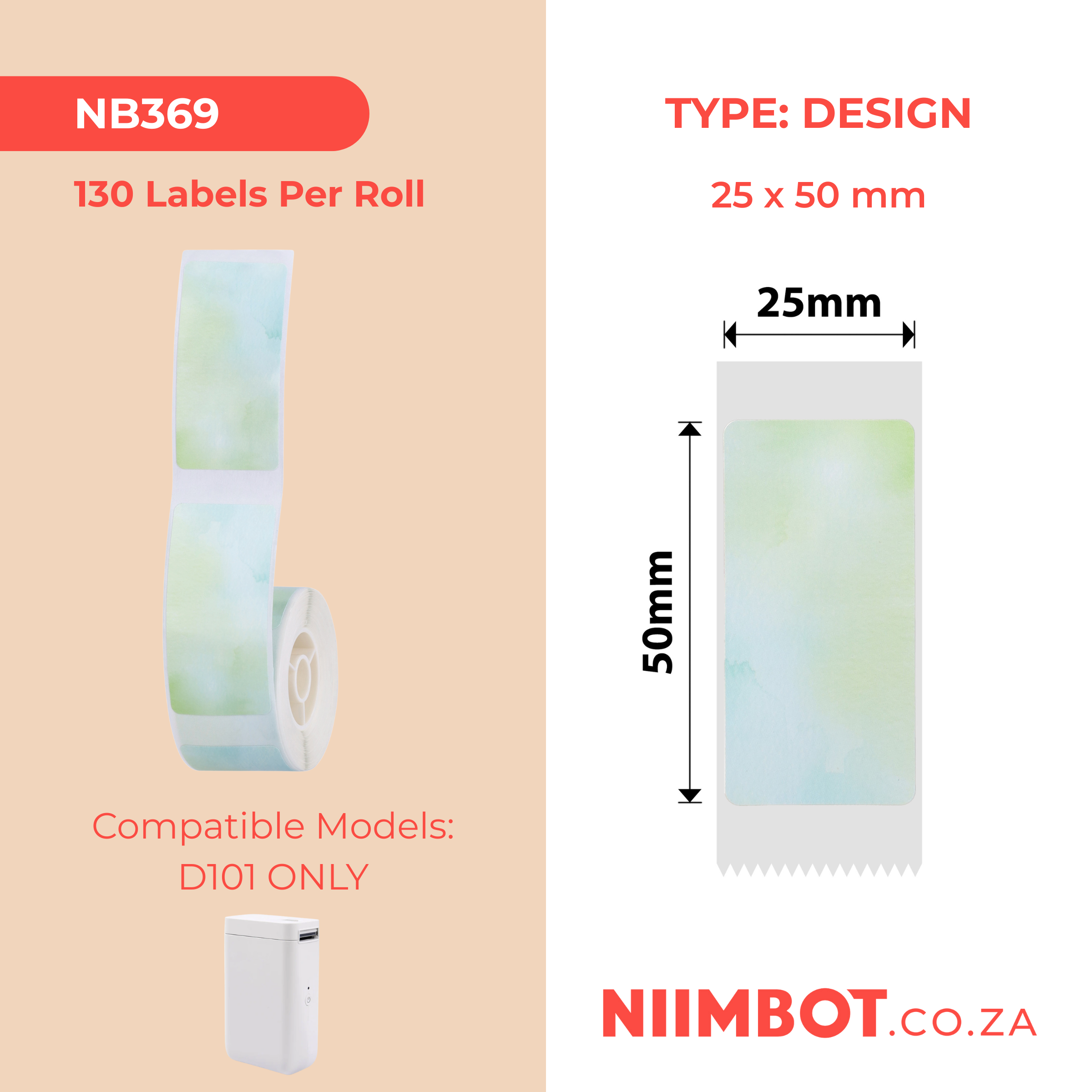 NB369 - NIIMBOT - SLEGS D101 - R25*50 - 130 ETIKETTE PER ROL - MORNING DESIGN
