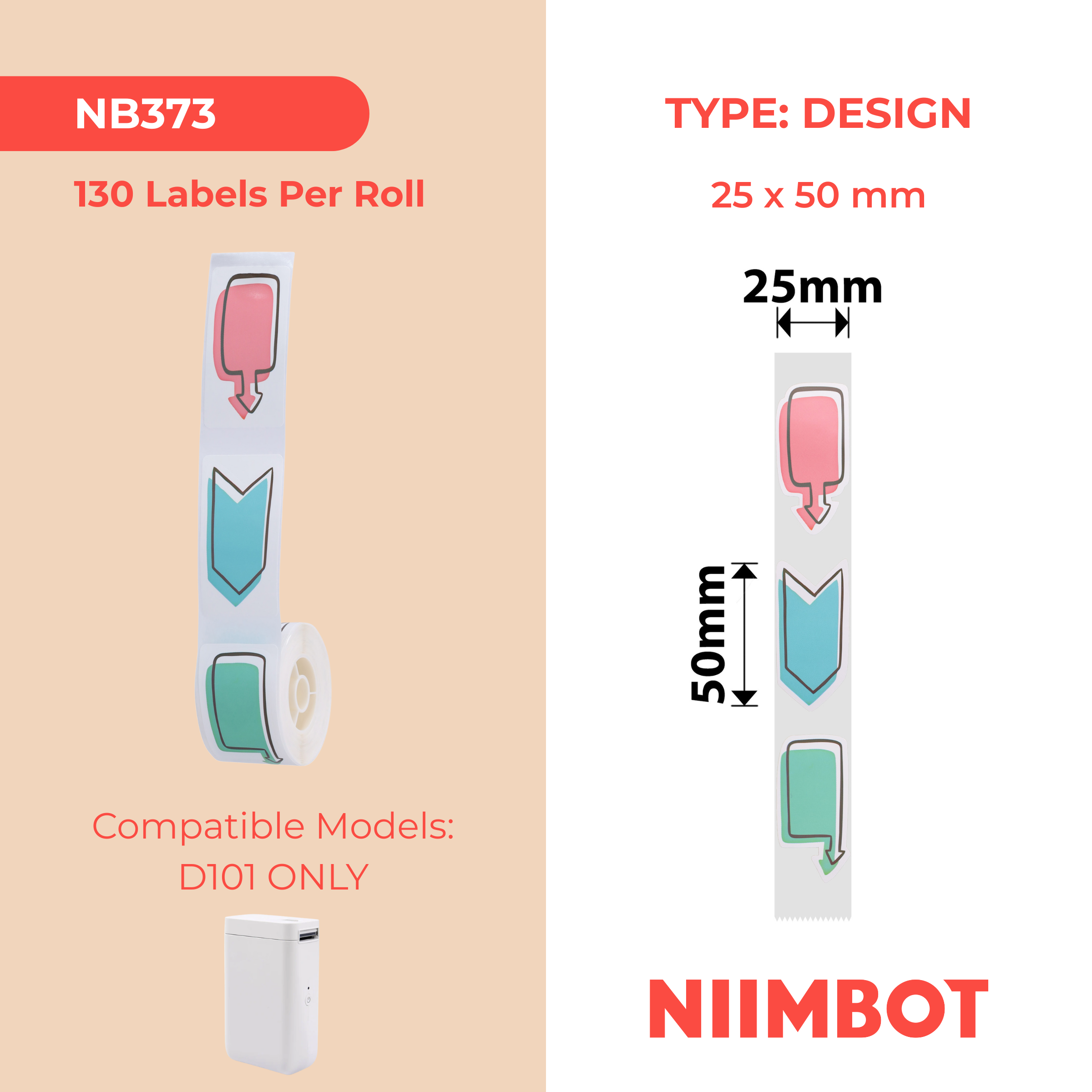 NB373 - NIIMBOT - D101 ONLY - 25X50MM - 130 WATCH HERE LABELS