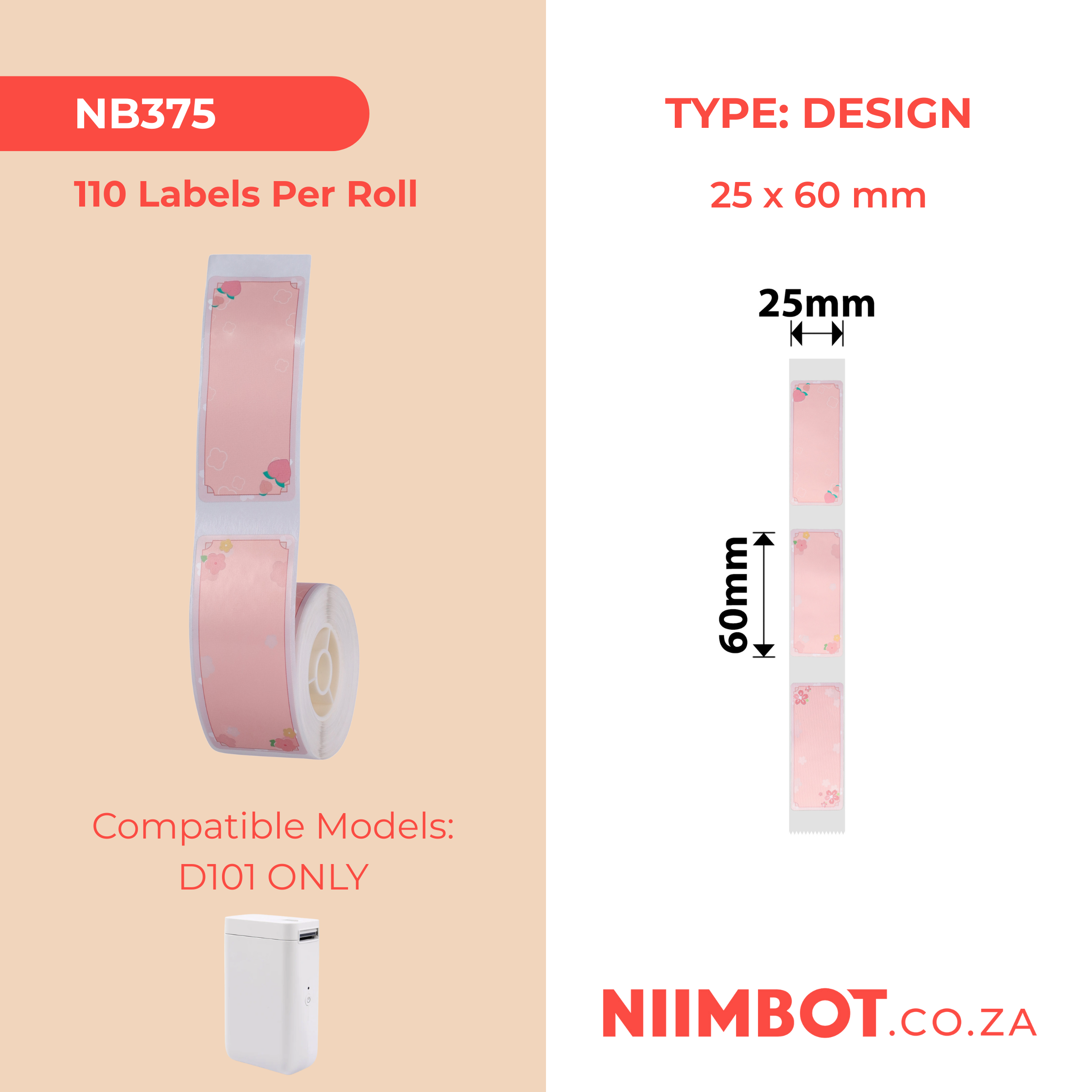 NB375 - NIIMBOT - D11 / D101 / D110 - R25*60-110 ETIKETTE PER ROL - SAKURA ERYA
