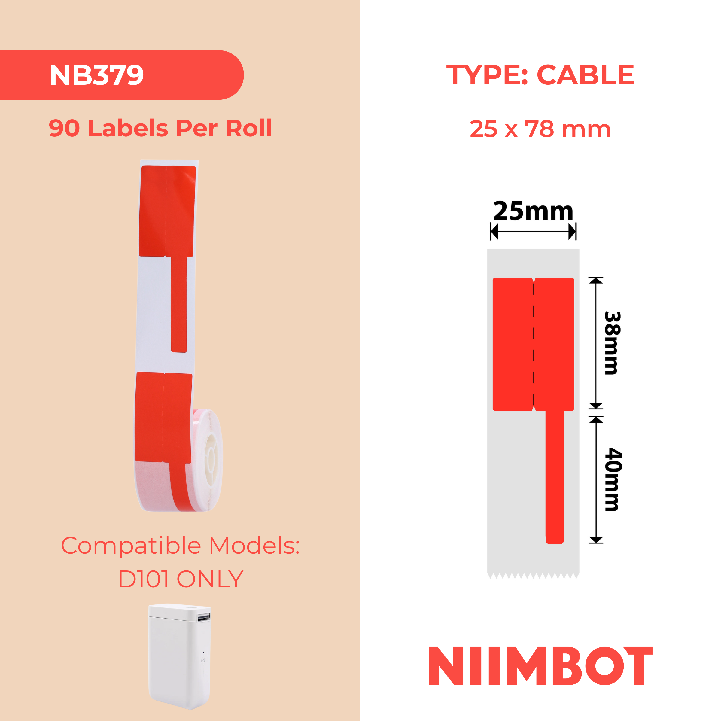 NB379 - NIIMBOT - D101 KUPHELA - R25*78 - 90 AMALEBO NGOKUQONGA NGAMUNYE - IDIZINI OKUBOMVU