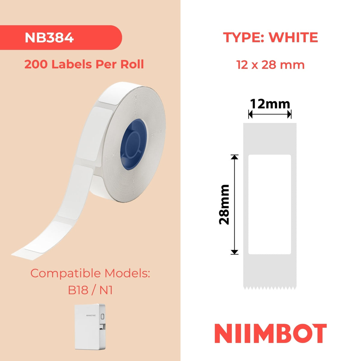 I-NB384 - NIIMBOT - B18 - EL12*28mm - 200 AMALEBULA NGOKUQONGA NGAWO - UMDIZINI OMHLOPHE