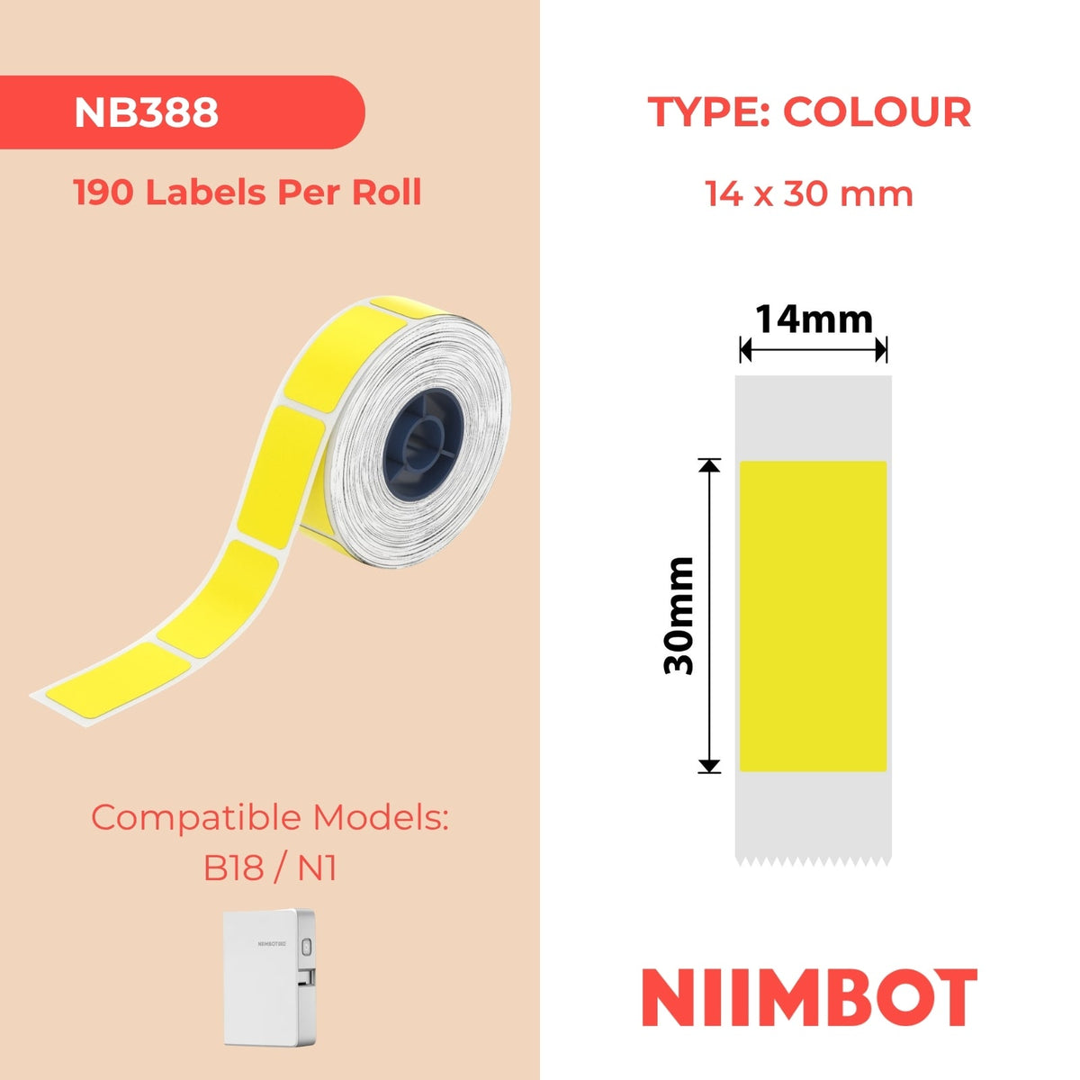NIIMBOT - N1 - 14x30mm - Yellow - 190 Labels