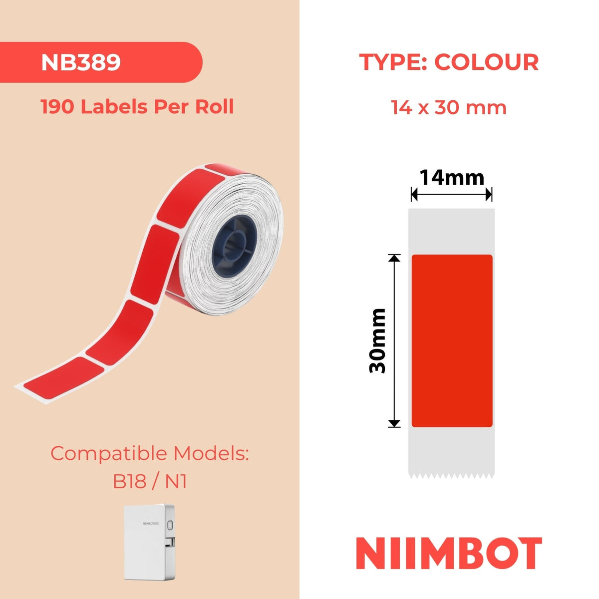 NIIMBOT - N1 - 14x30mm - Red - 190 Labels