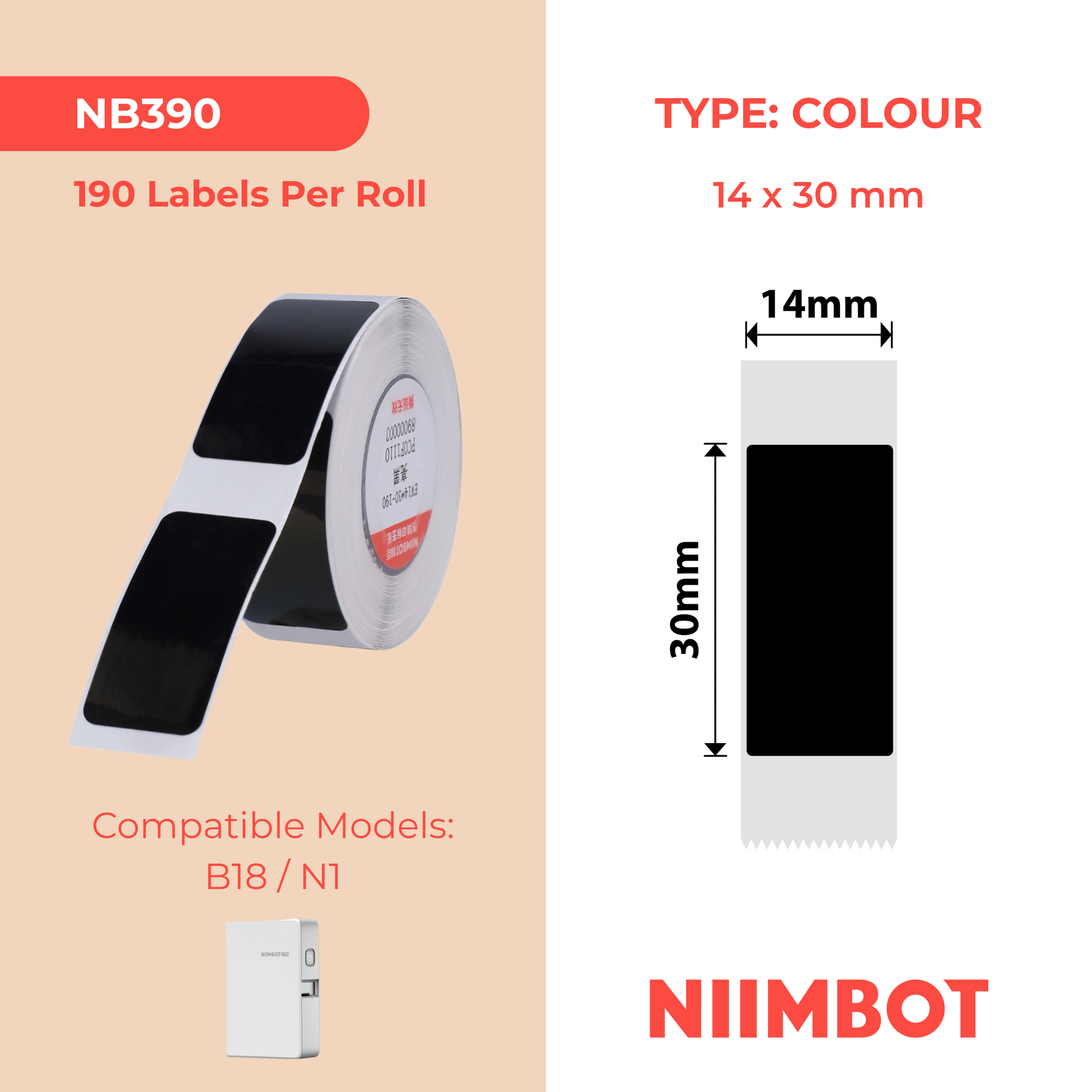 NB390 - Niimbot - N1 - 14x30mm - 190 Black Labels
