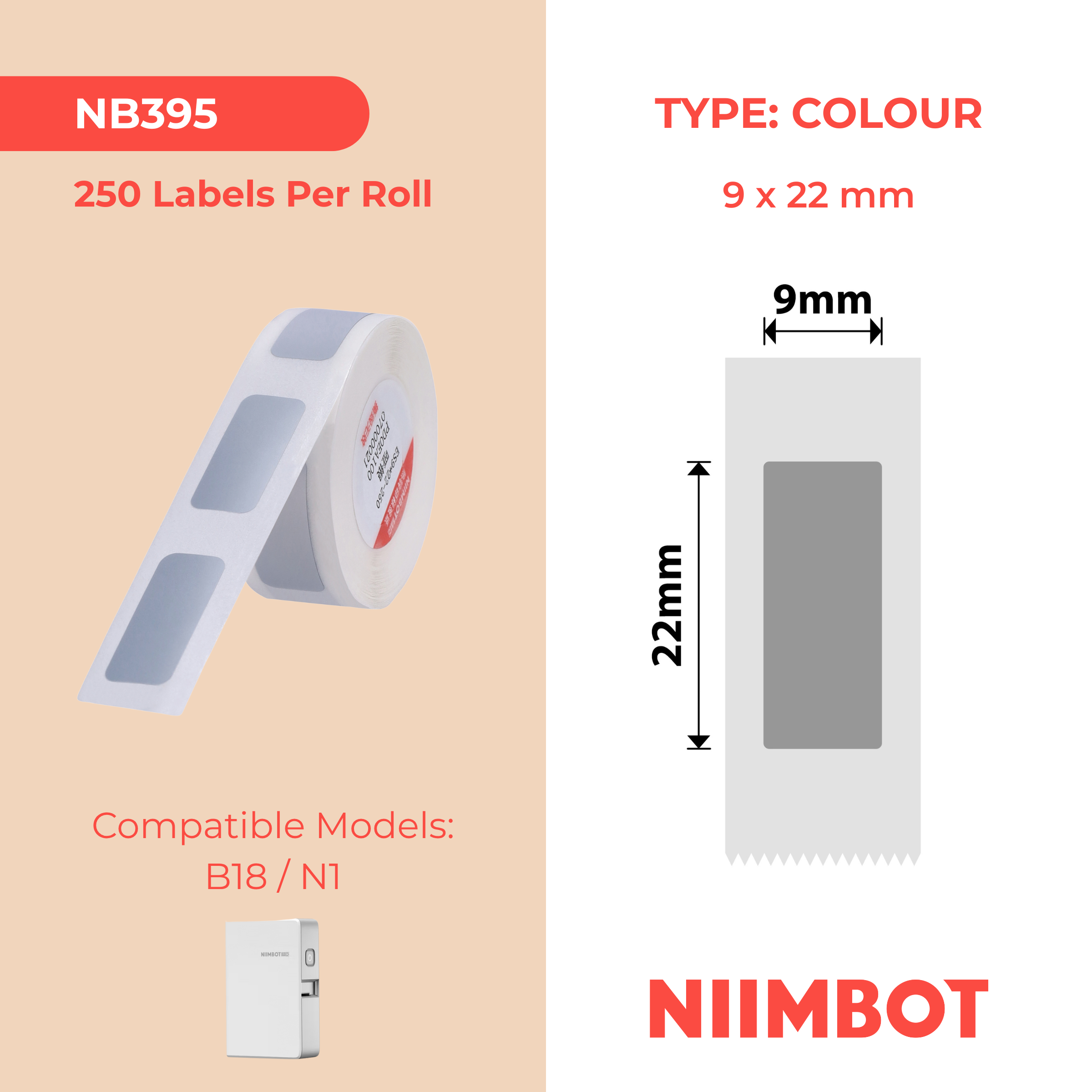 NB395 - Niimbot - N1 - 9x22mm - 250 Silver Labels