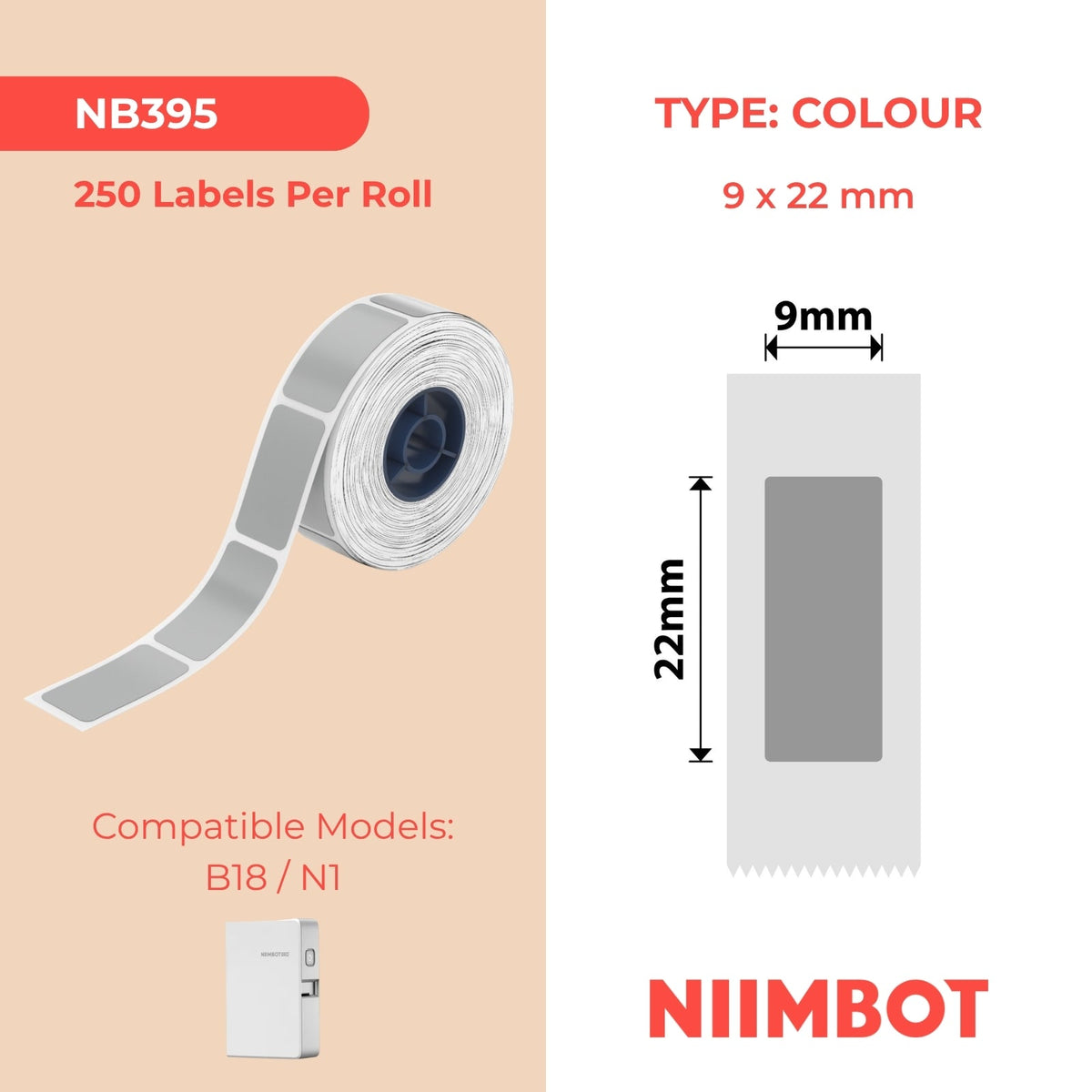 NIIMBOT - N1 - 9x22mm - Silver - 250 Labels