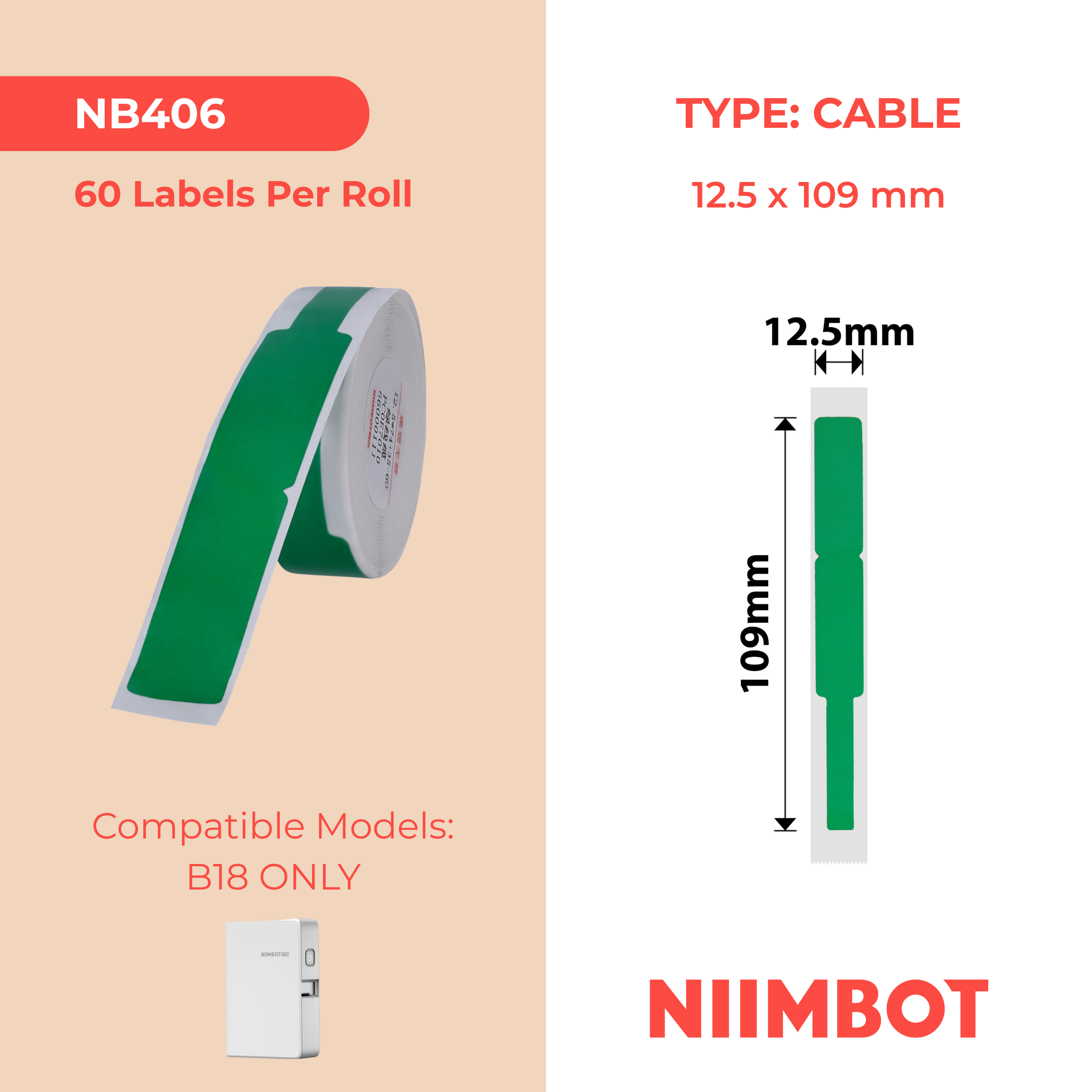 NB406 - NIIMBOT - B18 - EW12.5*109mm - 60 AMALEBHU NGOKUQONGQWA NGAWOMUNYE- UKWENZIWA KOMBALA OKULUHLAZA