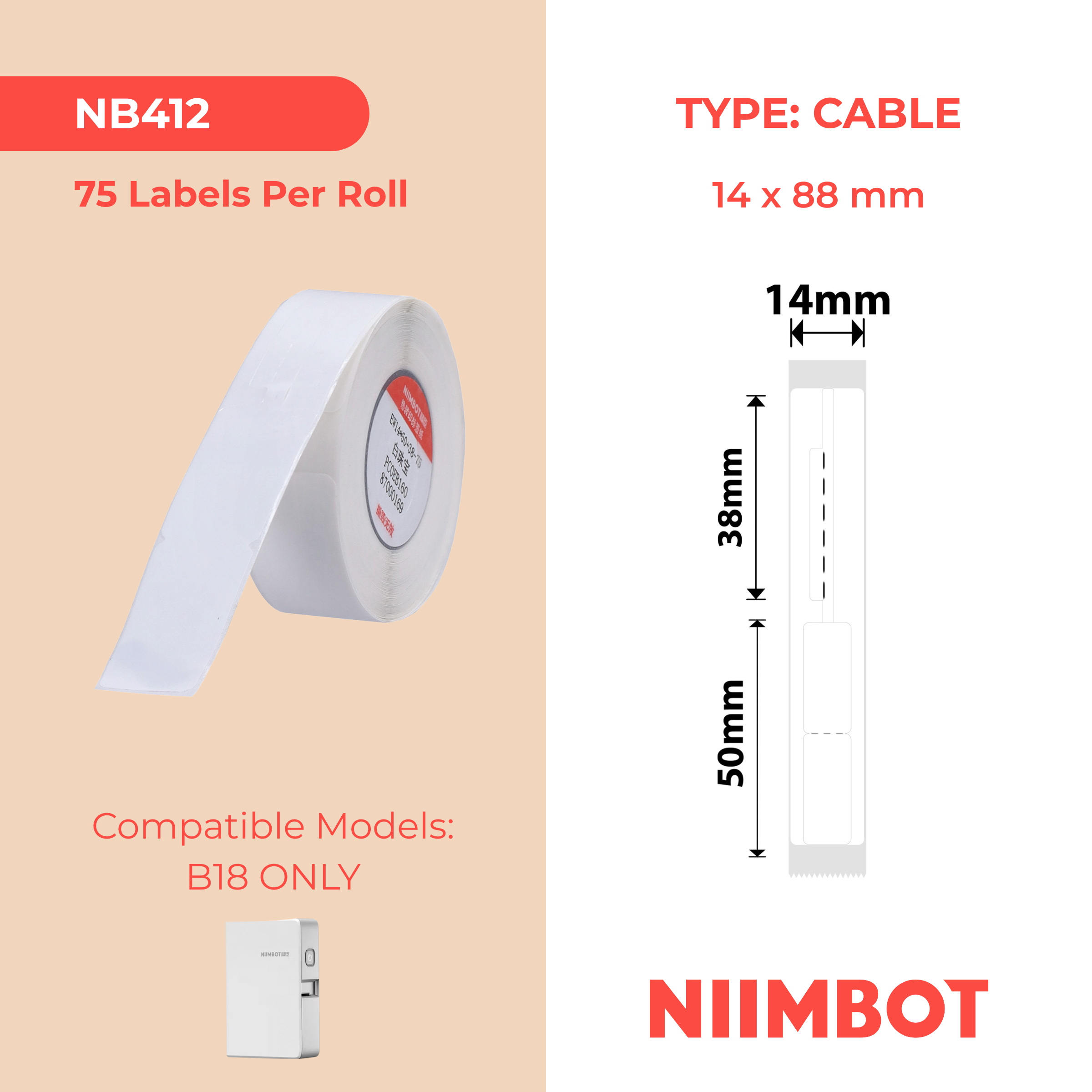 NB412 - NIIMBOT - B18 / N1 - 14X88MM - 75 WHITE JEWELLERY LABELS