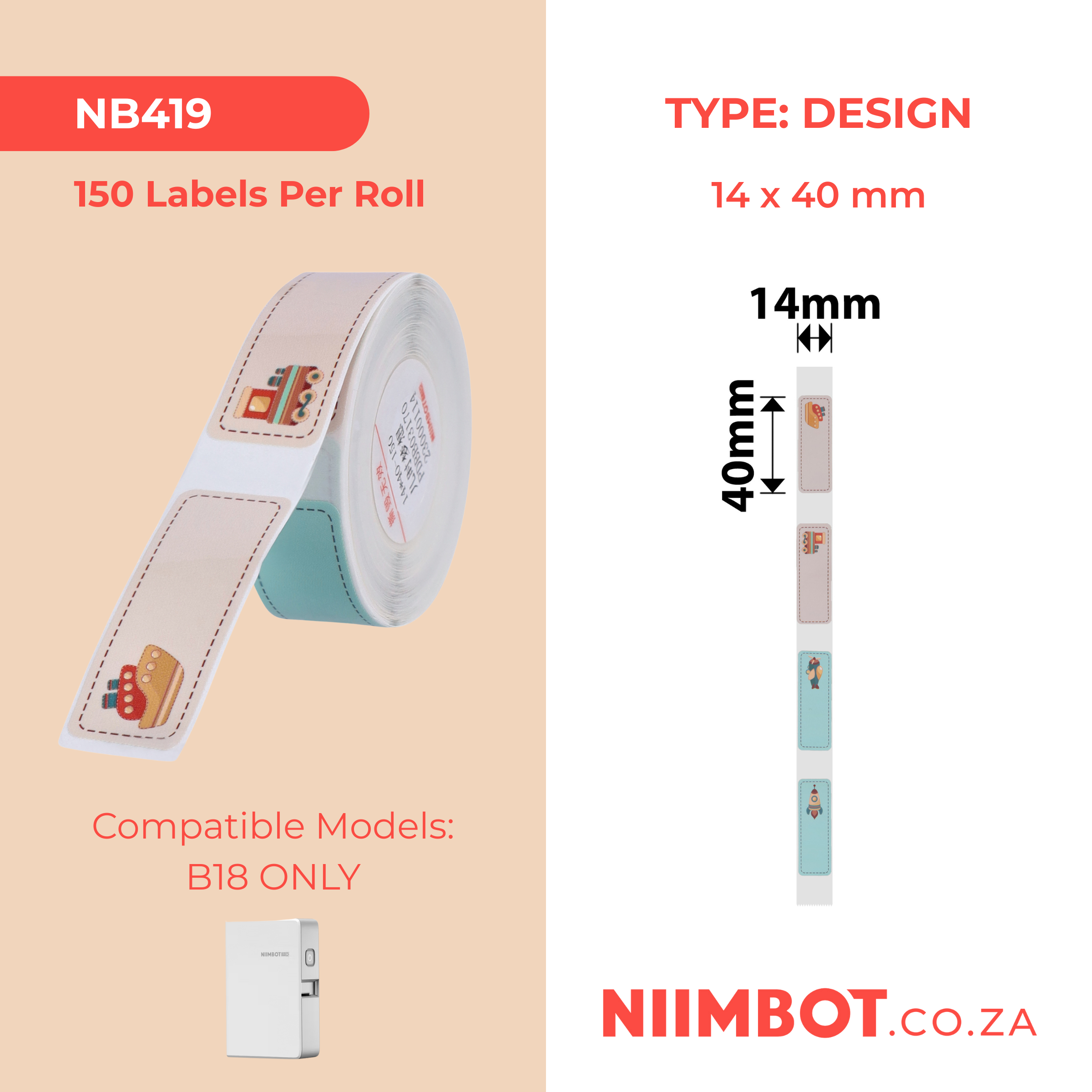 NB419 - NIIMBOT - B18 / N1 - EW14X40mm -150 LABELS PER ROLL - CHILDHOOD DREAM DESIGN