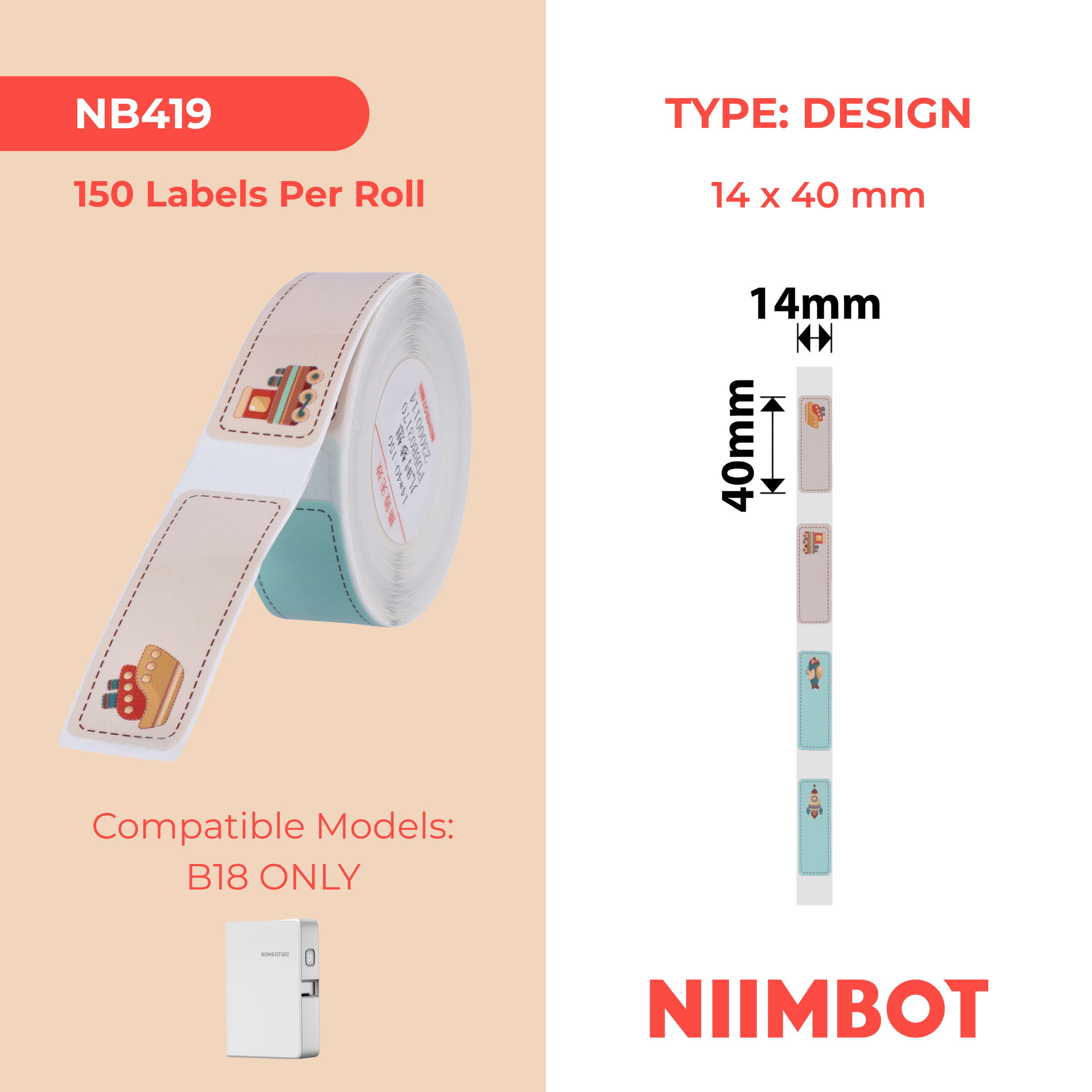 NB419 - NIIMBOT - B18 / N1 - 14X40MM -150 CHILDHOOD DREAM LABELS