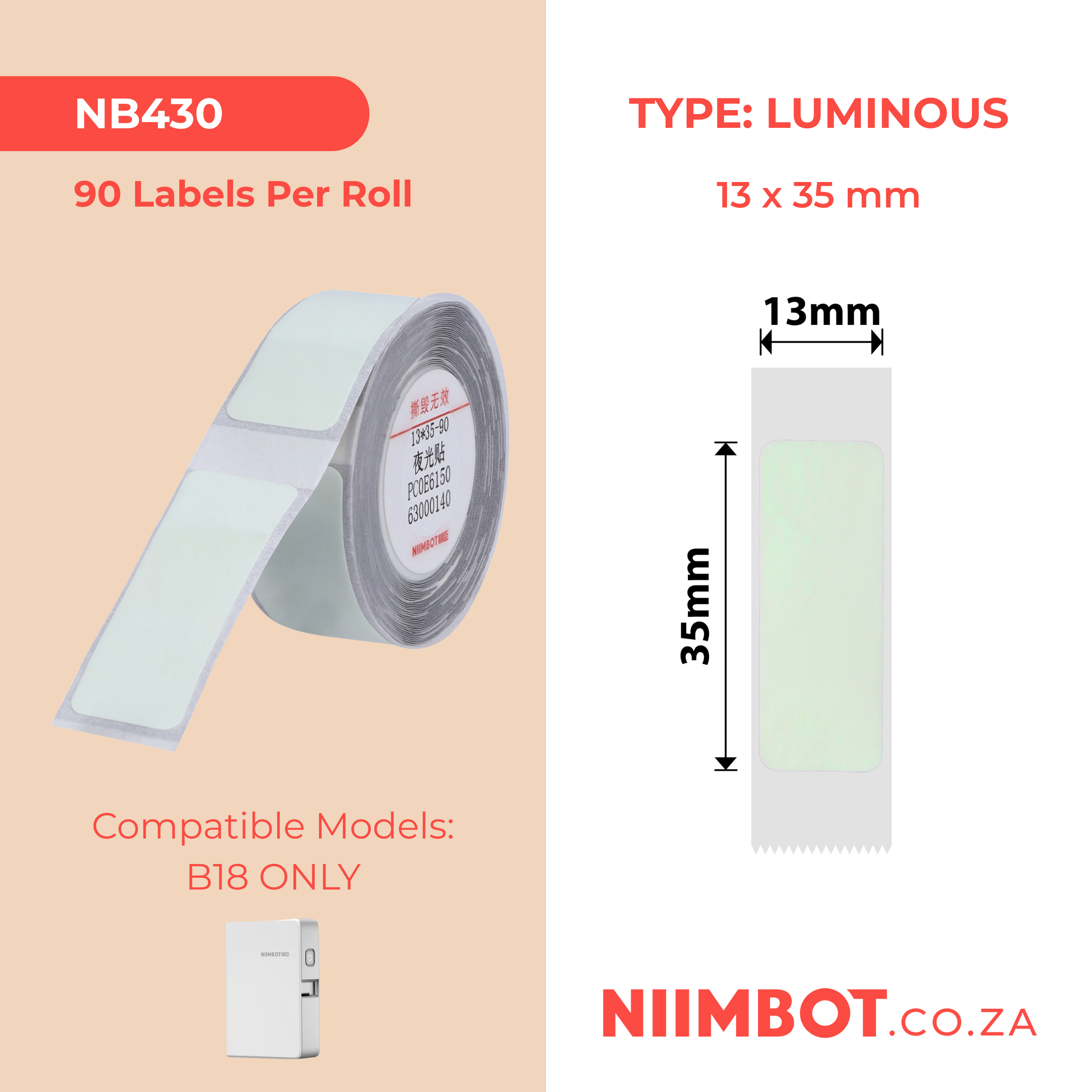 NB430 - NIIMBOT - B18 / N1 - EL13*35mm - 90 LABELS PER ROLL - LUMINOUS DESIGN
