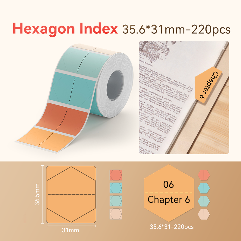 NIIMBOT - B Range - 35.6x31mm - Multi-Colour Hexagon - 220 Labels