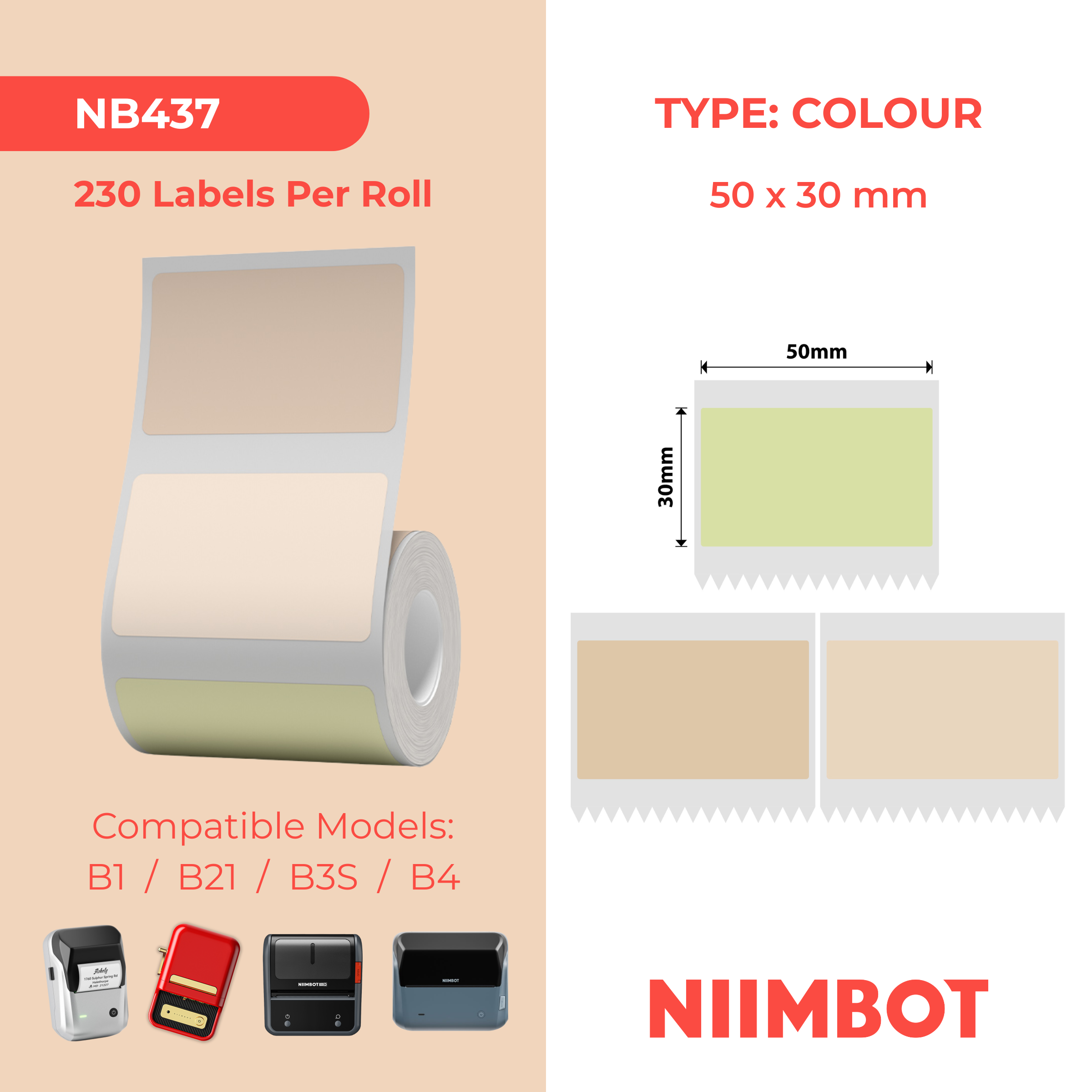 NIIMBOT - B Range - 50x30mm - Multi-Colour - 230 Labels