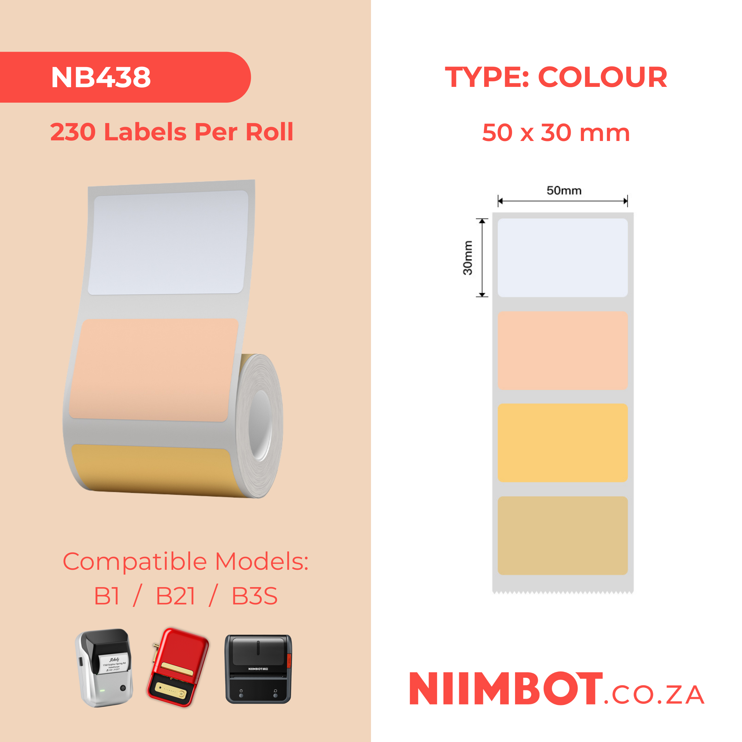 NB438 - NIIMBOT - B1 / B21 / B3S - 50*30MM - 230 IZIMPAWU ZOKUTHOMATHA - PHOLISA UMQEQESHO WEHLATHI