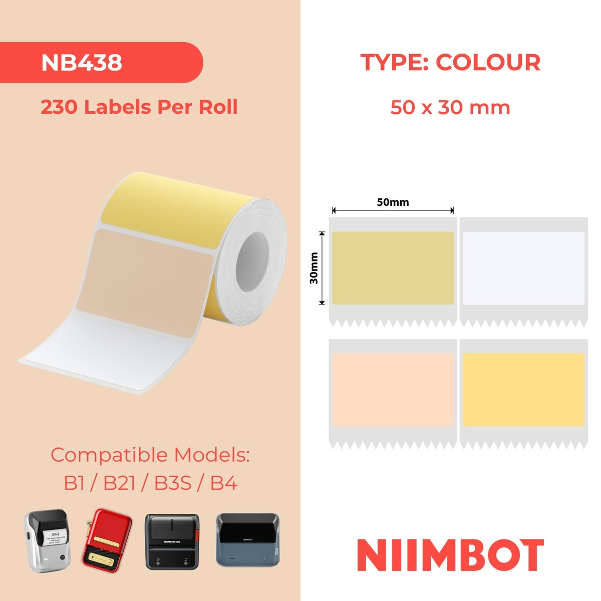 NB438 - NIIMBOT - B1 / B21 / B3S - 50*30MM - 230 IZIMPAWU ZOKUTHOMATHA - PHOLISA UMQEQESHO WEHLATHI