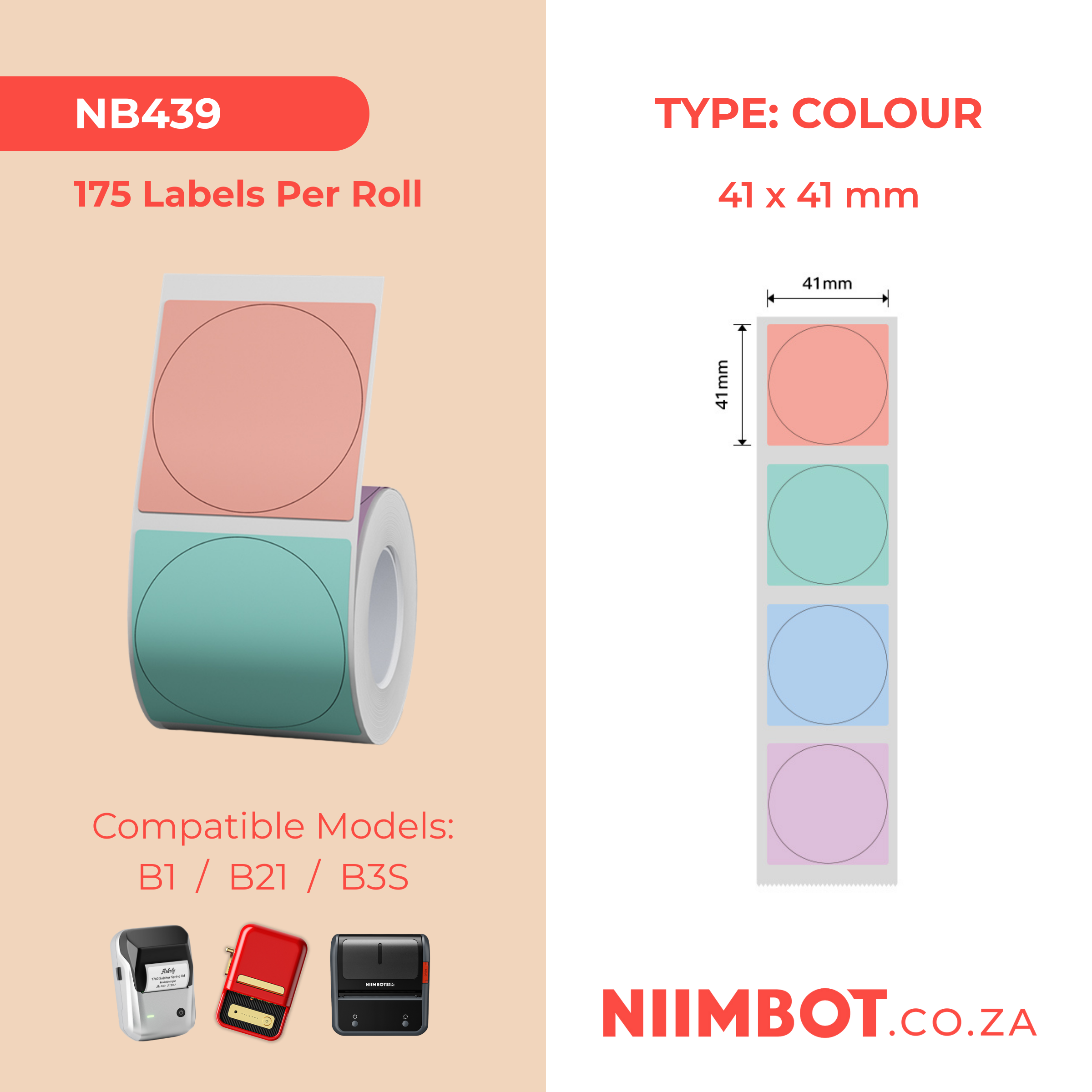 I-NB439 - NIIMBOT - B1 / B21 / B3S - T41*41MM - 175 AMALEBHO E-THERMAL OYIZULU - UMULITI-COLOUR DESIGN