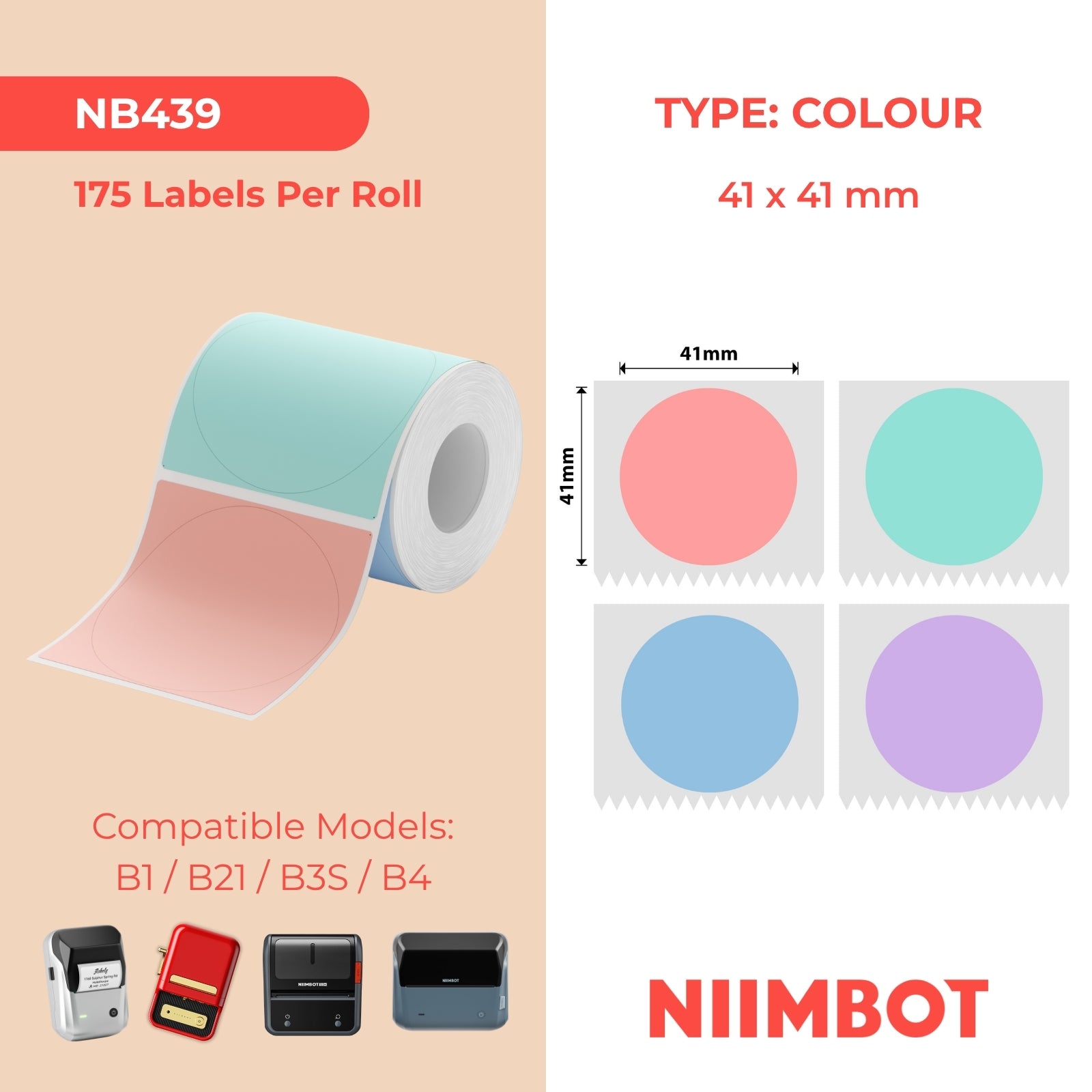 NB439 - NIIMBOT - B1 / B21 / B3S - T41*41MM - 175 RONDE TERMIESE ETIKETTE - MEERKLEURIGE ONTWERP