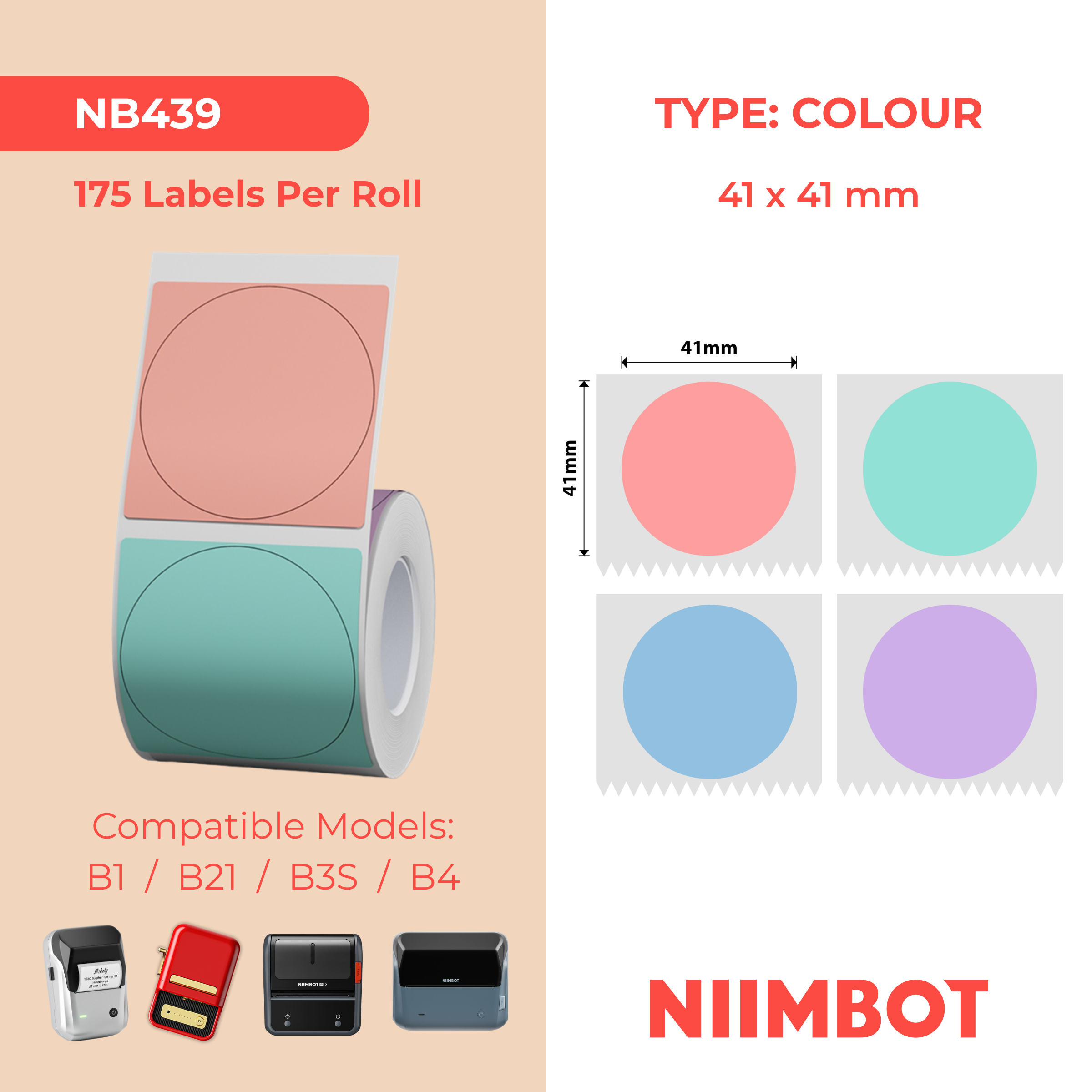 I-NB439 - NIIMBOT - B1 / B21 / B3S - T41*41MM - 175 AMALEBHO E-THERMAL OYIZULU - UMULITI-COLOUR DESIGN