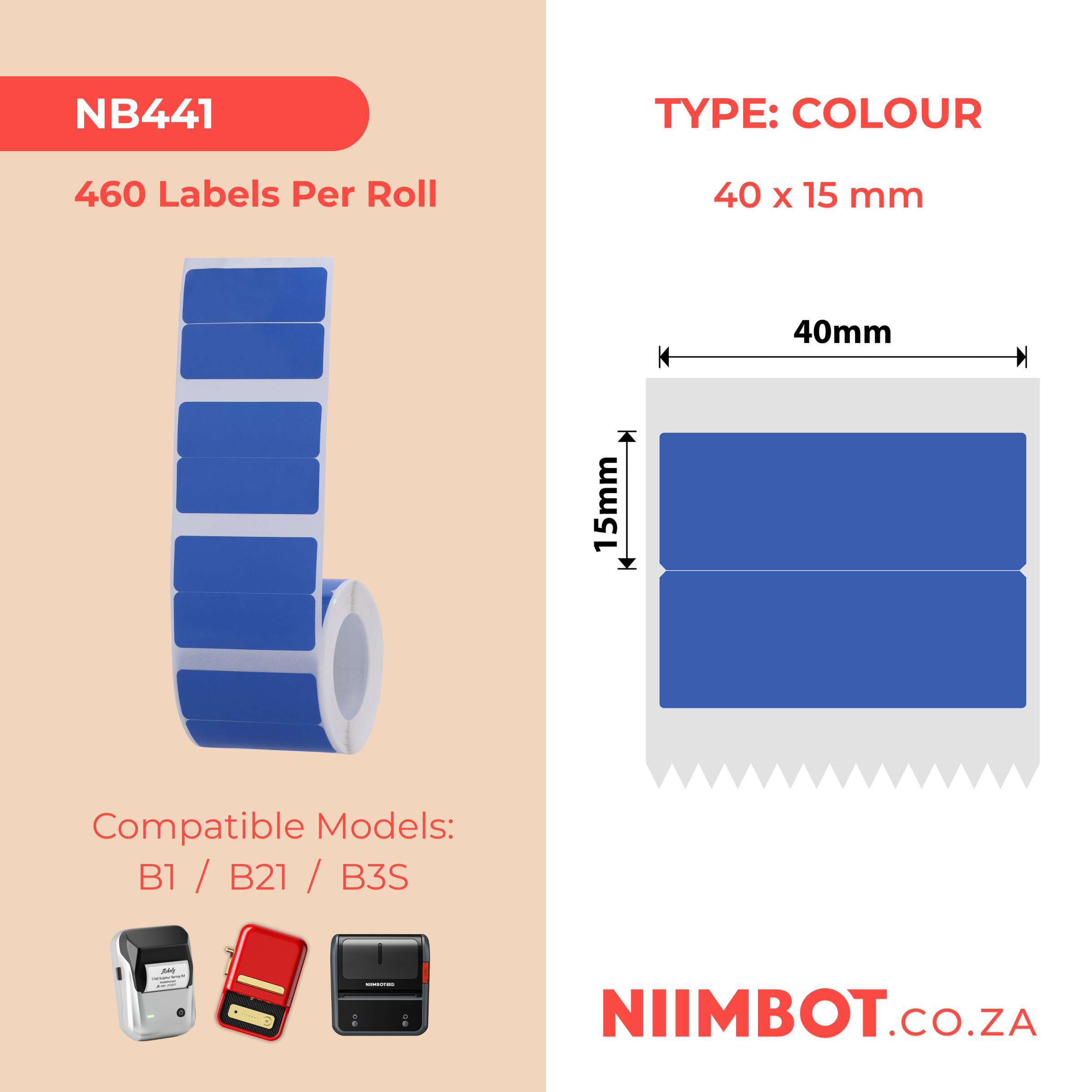 I-NB441 - NIIMBOT - B1 / B21 / B3S - 40*15/2MM - 460 AMALEBHA OKUTHETHA OKUBLUE