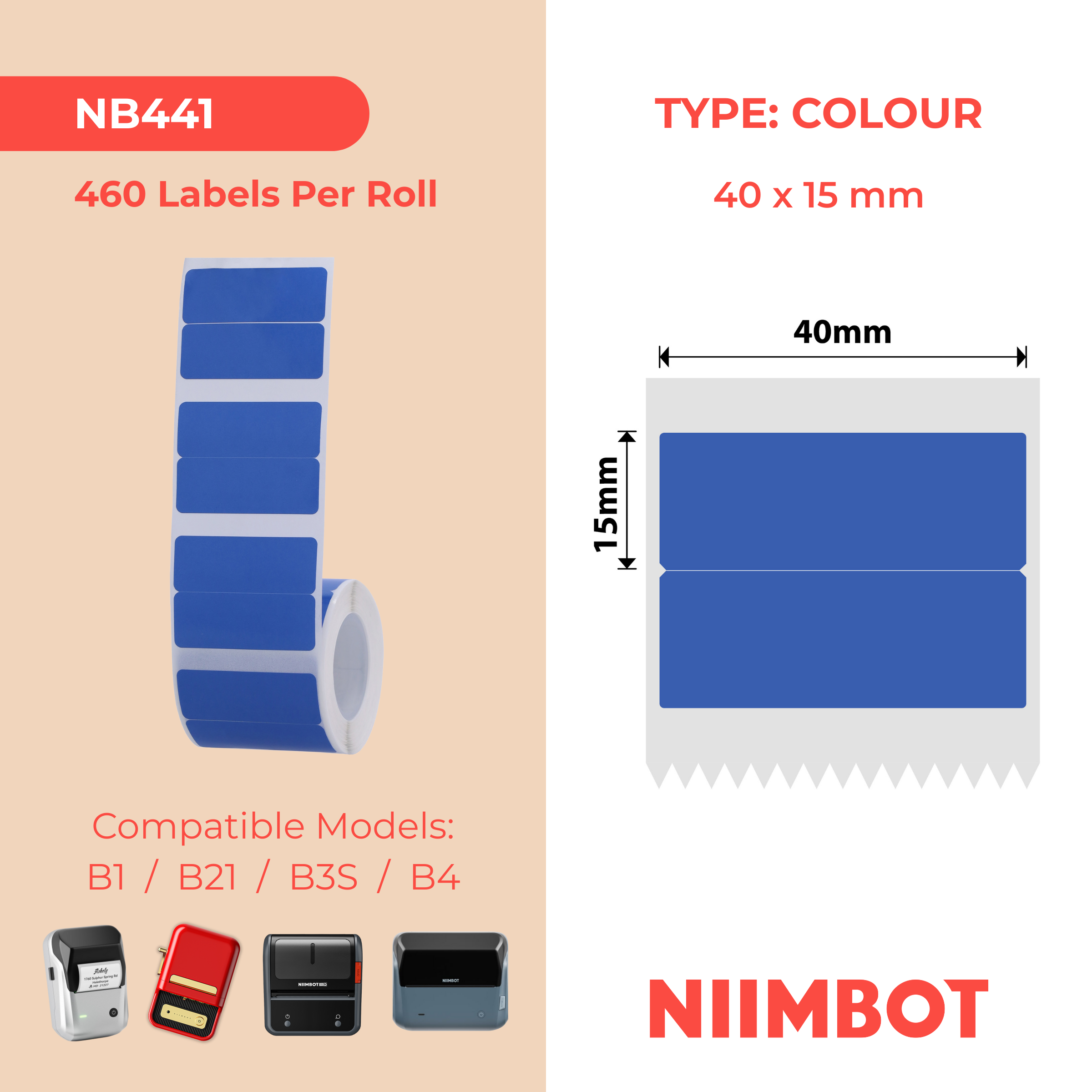 I-NB441 - NIIMBOT - B1 / B21 / B3S - 40*15/2MM - 460 AMALEBHA OKUTHETHA OKUBLUE