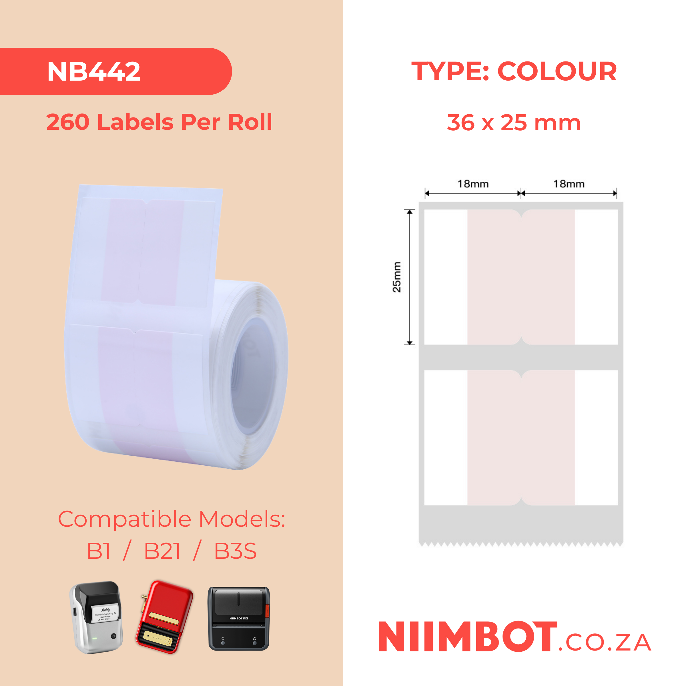 I-NB442 - NIIMBOT - B1 / B21 / B3S - T36*25 - 260 AMALEBO NGOKUQHUBEKA NGAMUNYE - UKWENZIWA KWESITHIKA ESIPHINKI INDEX