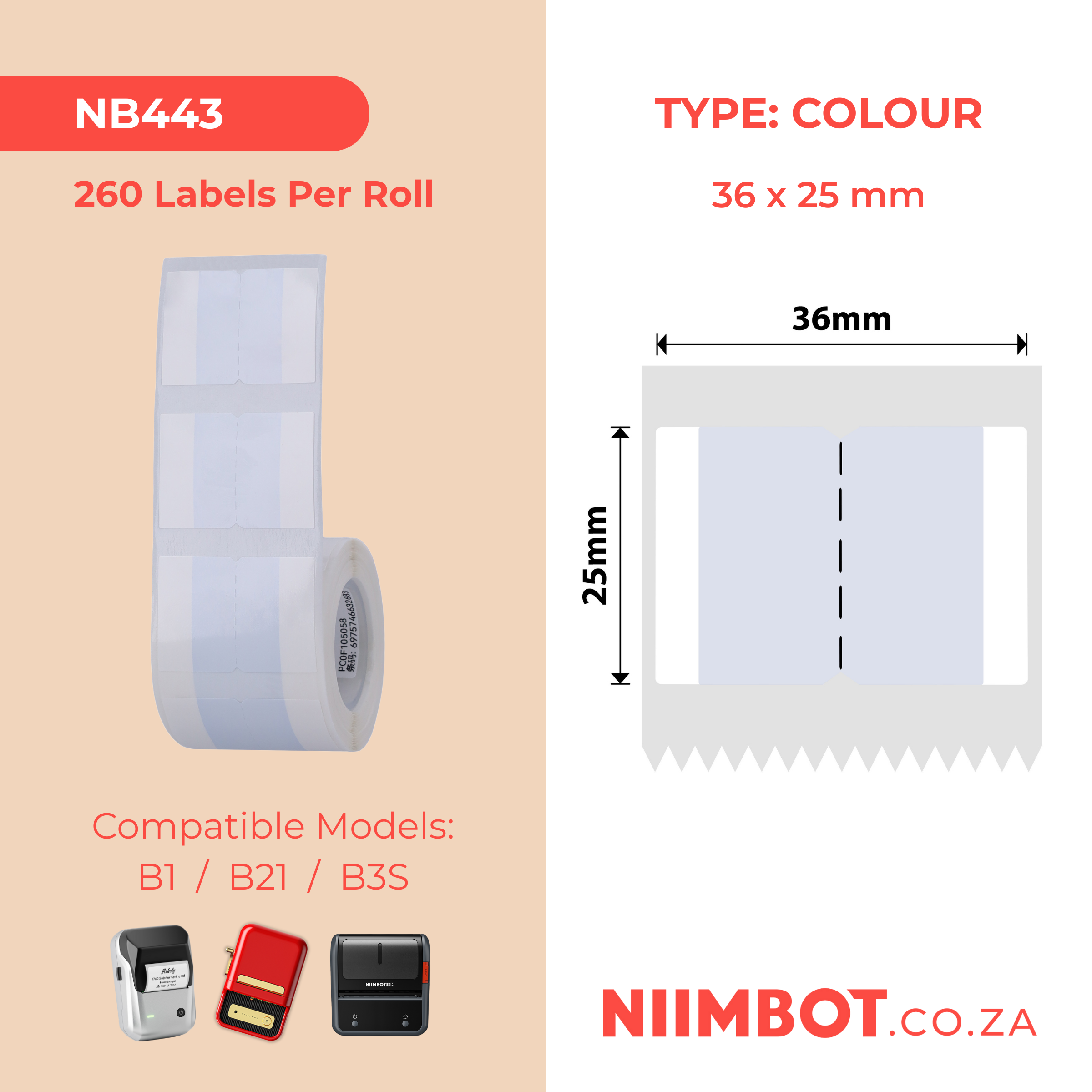 I-NB443 - NIIMBOT - B1 / B21 / B3S - T36*25 - 260 AMALEBULA NGOKUQONGA NGAMUNYE - UMQEQESHO WESTICKER ESIMPVU