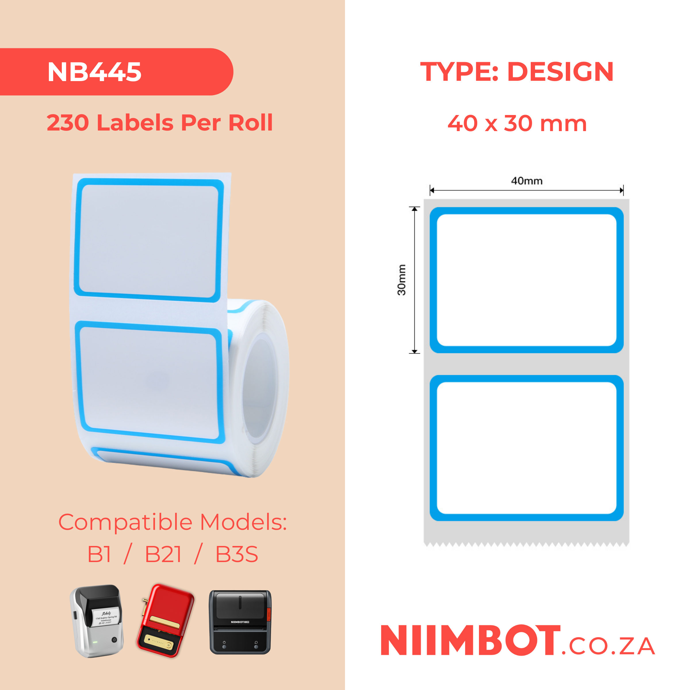 I-NB446 - I-NIIMBOT - B1 / B21 / B3S - T40*60 - 120 AMALEBO NGOKUQONGA NGAWO - UKUDIZINI OKULUHLAZA