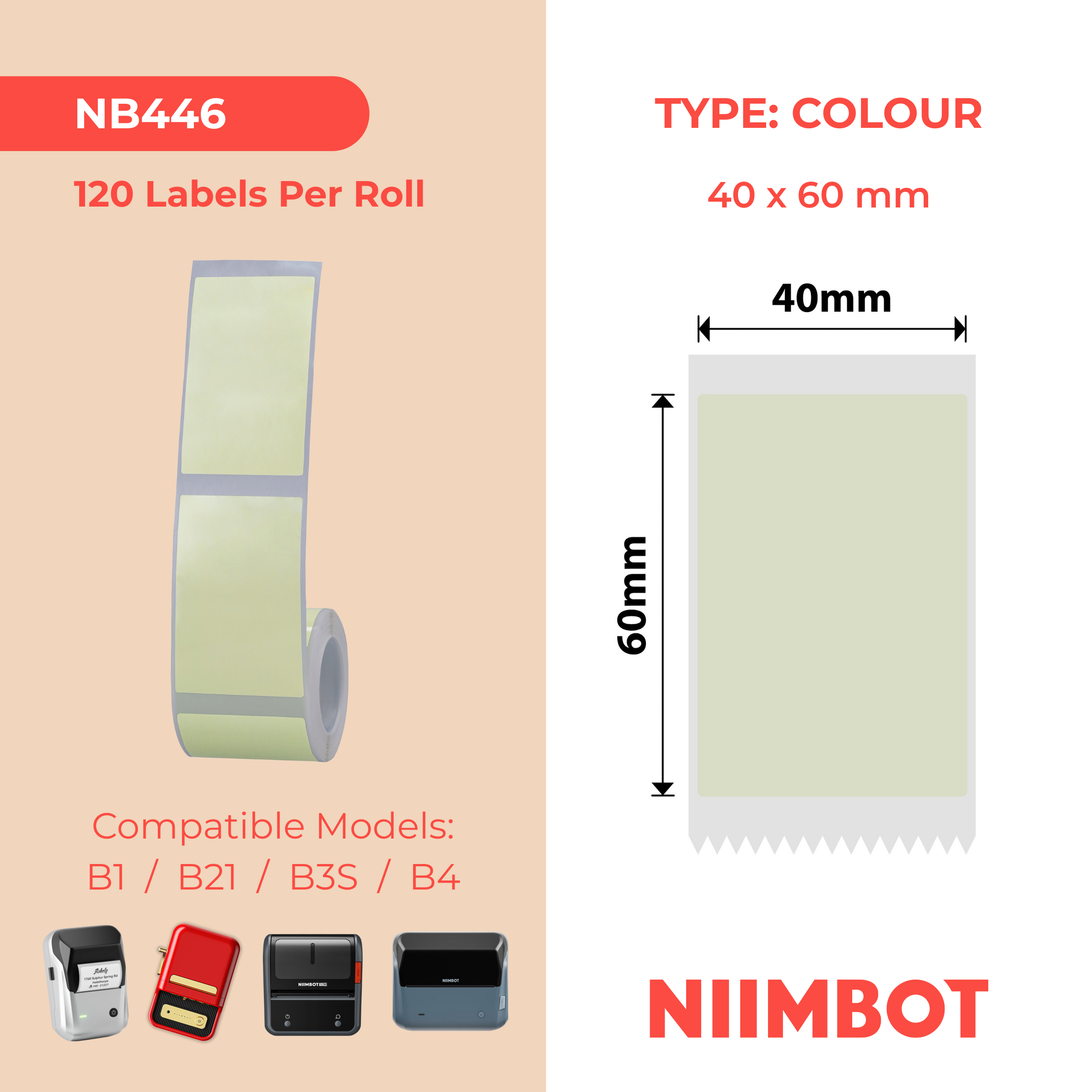 NIIMBOT - B Range - 40x60mm - Green - 120 Labels