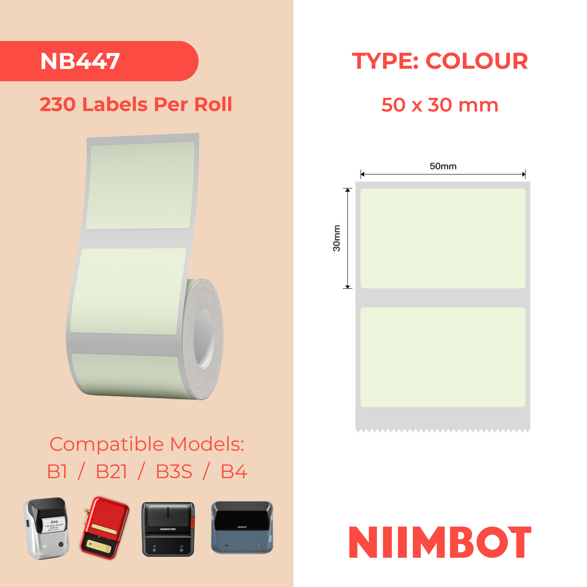 NIIMBOT - B Range - 50x30mm - Green - 230 Labels