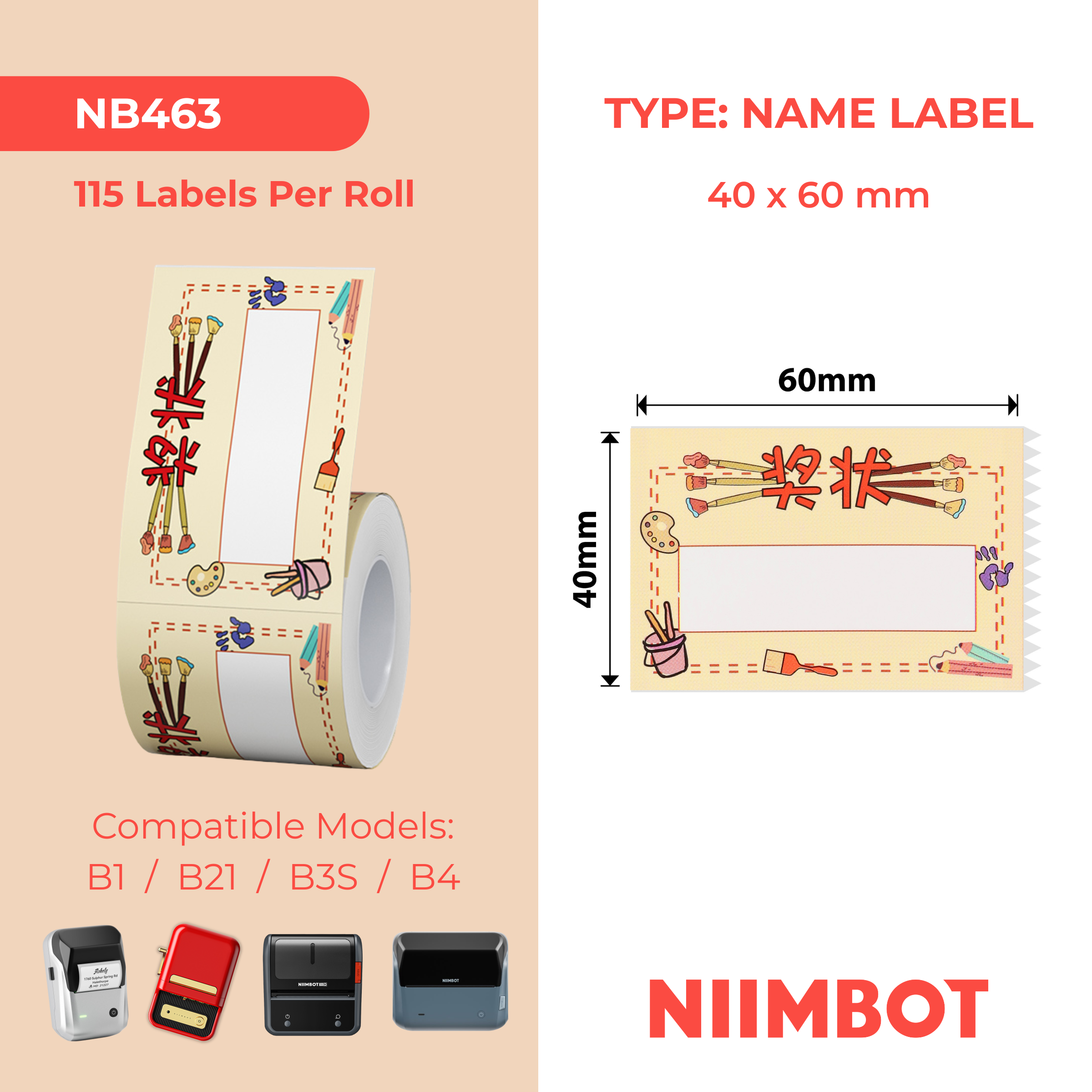 NB463 - NIIMBOT - B1 / B21 / B3S - 40*60MM - 115 TERMIESE ETIKETTE - KREATIEWE KUNSONTWERP
