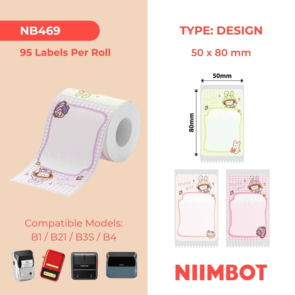 I-NB469 - I-NIIMBOT - B1 / B21 / B3S - 50*80MM - 95 AMALEBO ETHERMAL (AMABALA OMNINGI) - I-FRUITY GIRL DESIGN