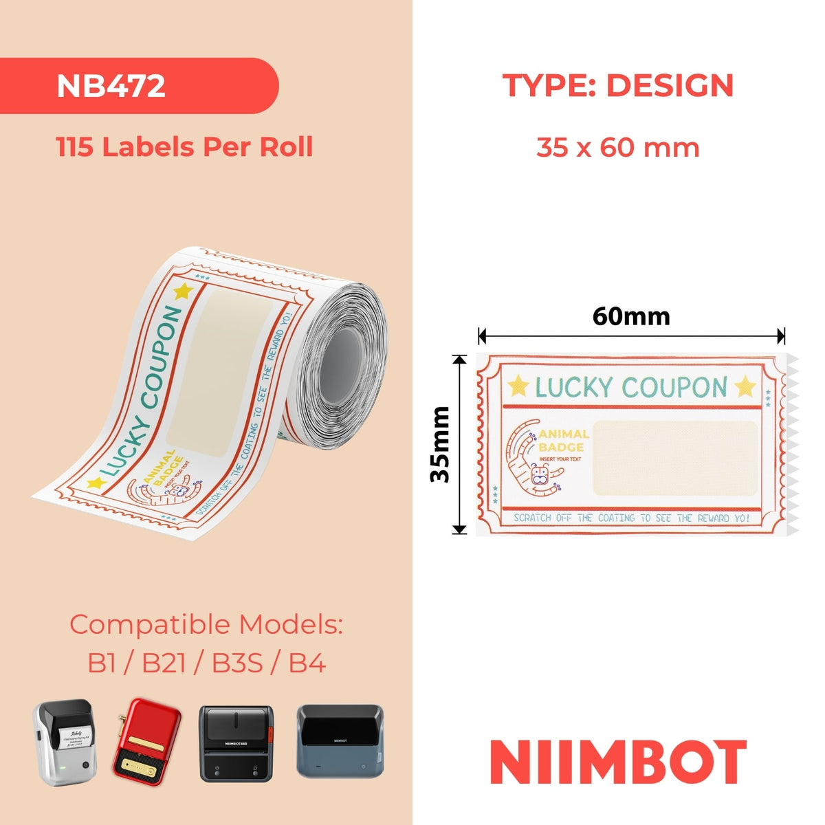 NB472 - NIIMBOT - B1 / B21 / B3S - TP35*60 - 115 IMIBHALO NGOKUGQIBELA NGAMUNYE - I-LUCKY TIGER DESIGN