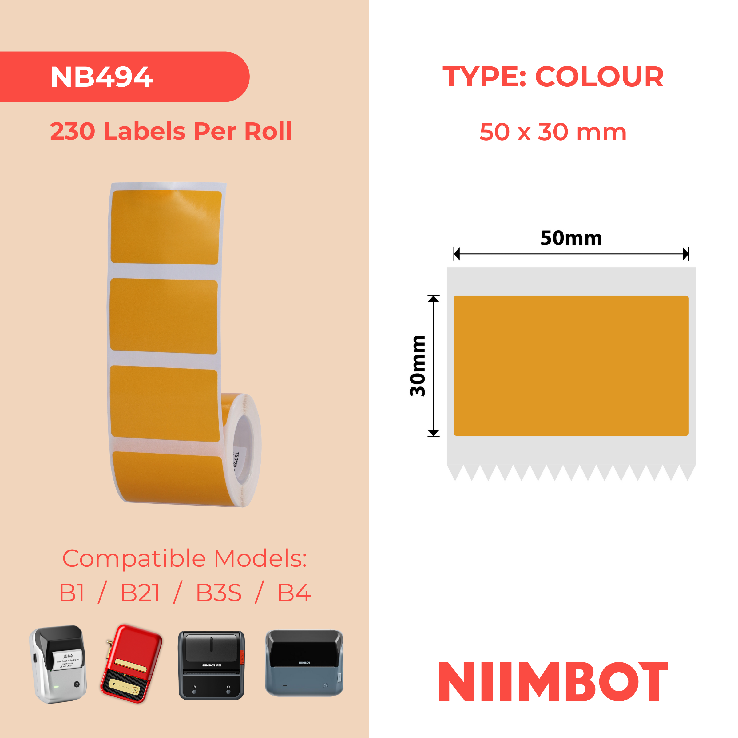 NB494 - NIIMBOT - B1 / B21 / B3S - T50*30MM - 230 TERMIESE ETIKETTE - BEVRORE LEMOEN