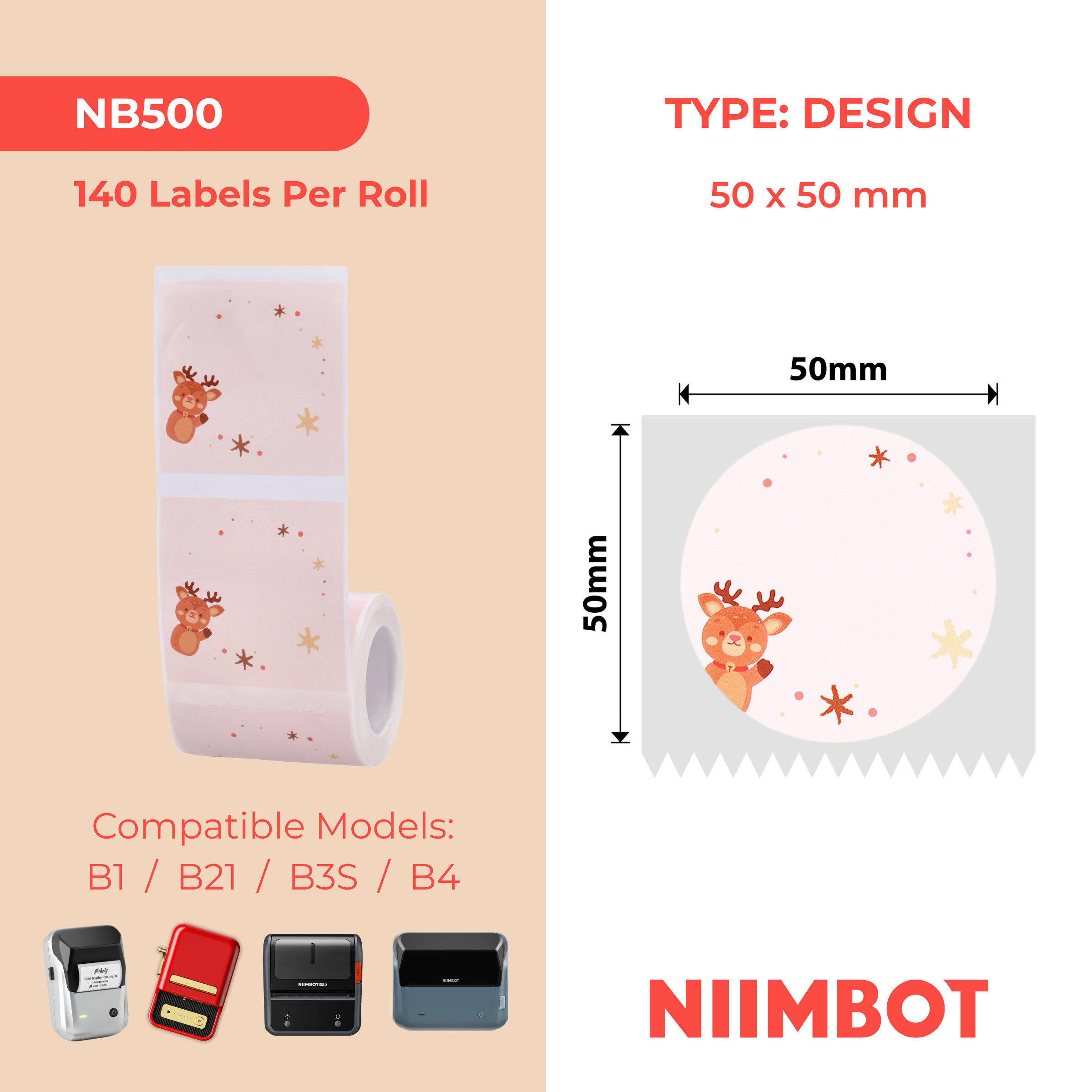 NIIMBOT - B Range - 50x50mm - Christmas Elk - 140 Labels