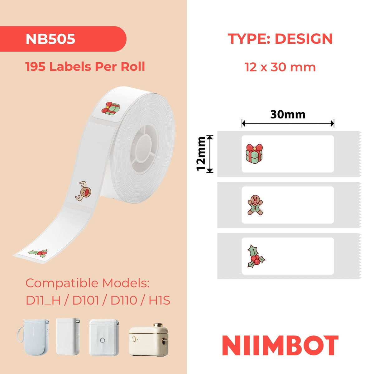 NIIMBOT - D Range - 12x30mm - Christmas - 195 Labels