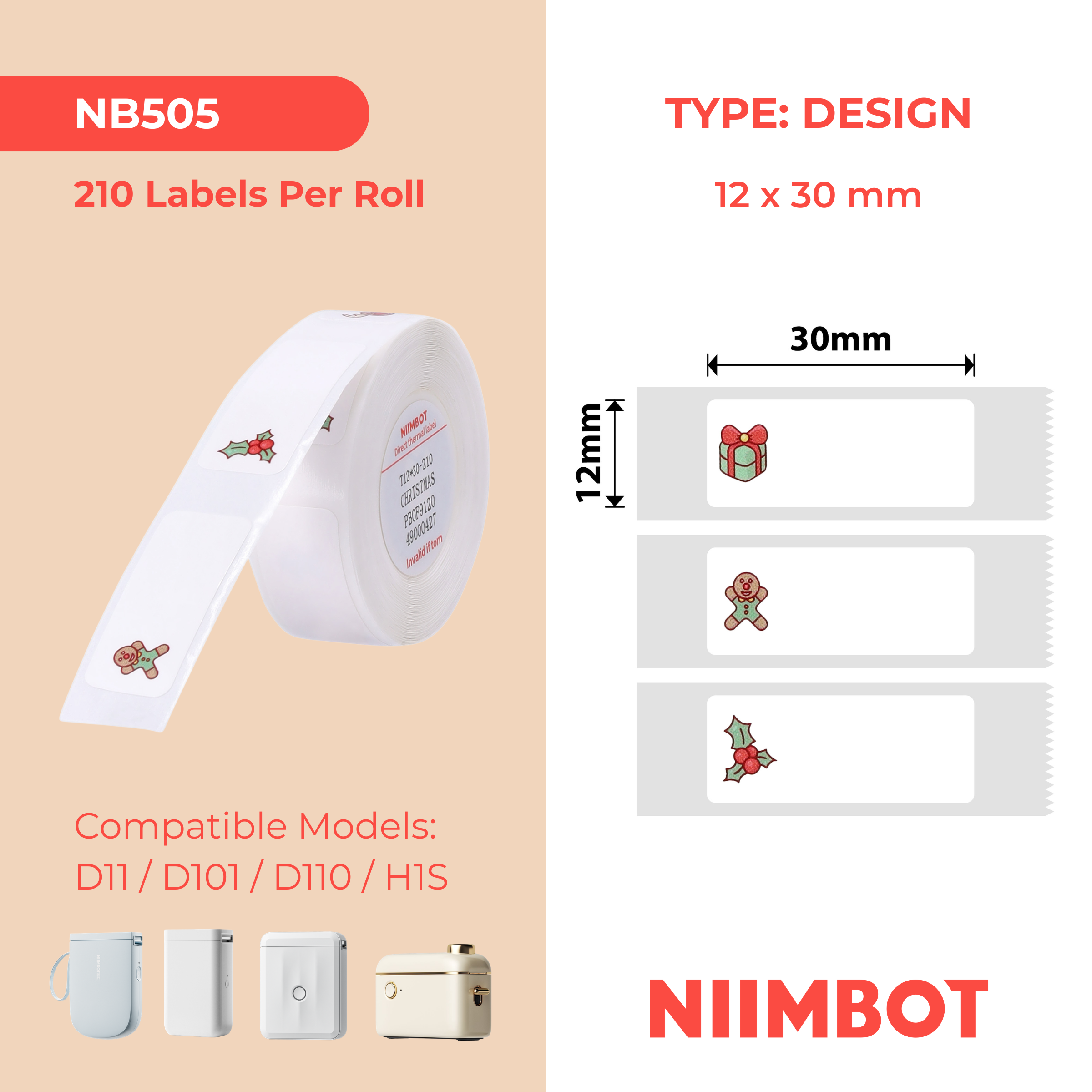 NB505 - NIIMBOT - D11 / D101 / D110 - T12*30MM - 210 LABELS NGAMUNYE - UKHISIMUSI
