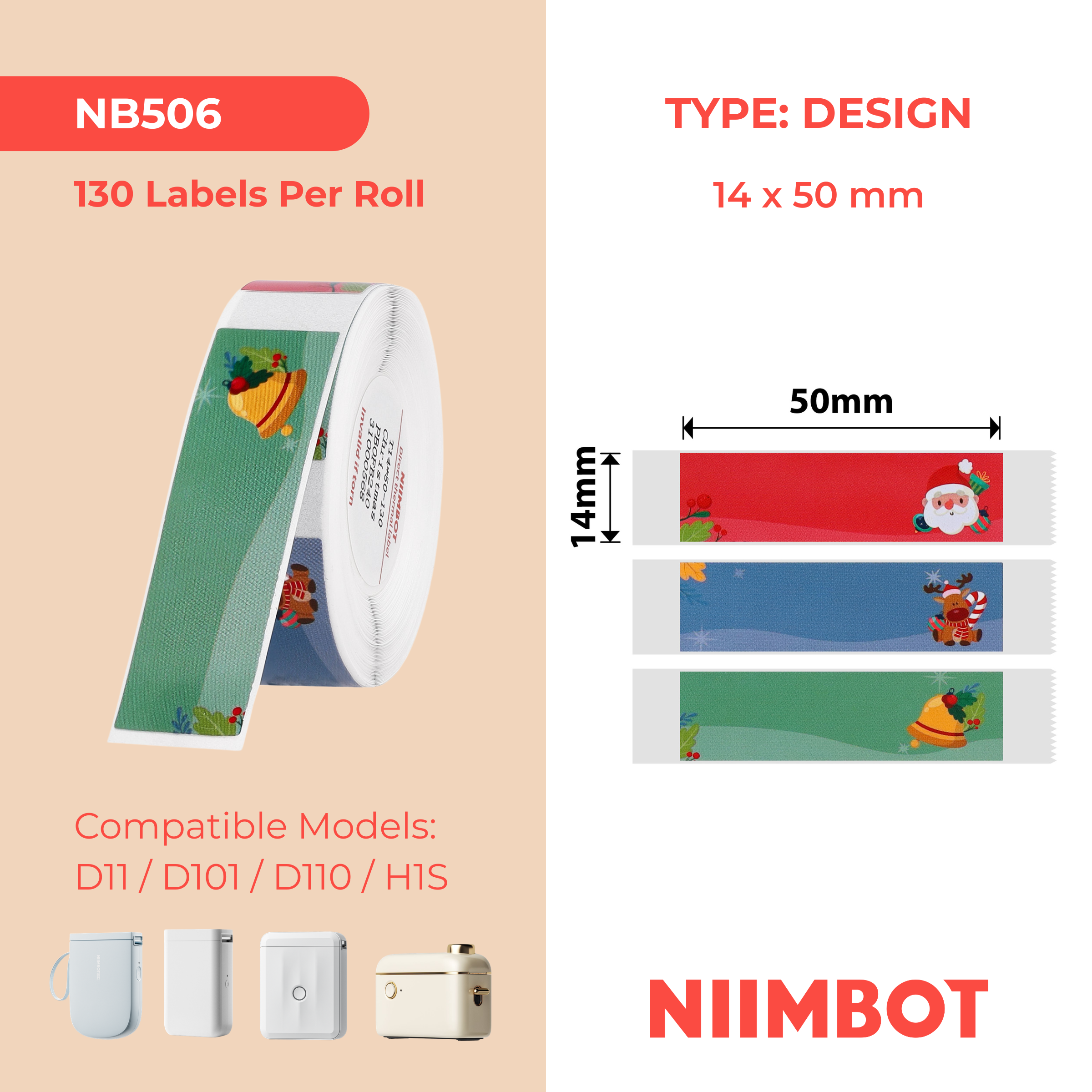 NIIMBOT - D Range - 14x50mm - Christmas - 125 Labels