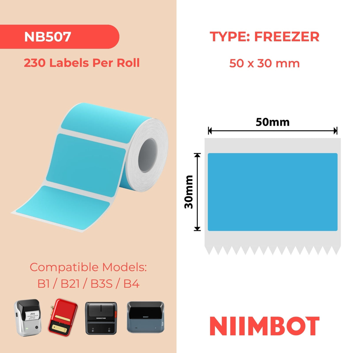 NB507 - NIIMBOT - B1 / B21 / B3S - T50*30MM - 230 TERMIESE ETIKETTE - BEVRORE BLOU