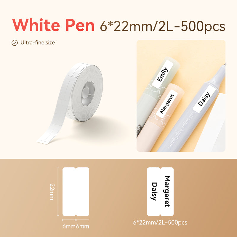 NB510 - NIIMBOT - D11 / D101 / D110 / H1S - 6X22MM/2L - 500 LABELS PER ROLL - WHITE VERTICAL PEN STICKERS (STATIONARY)