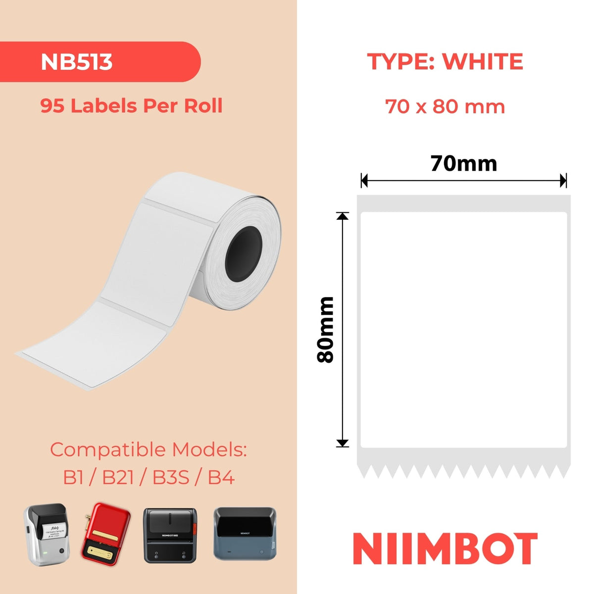 NB513 - NIIMBOT - B3S KUPHELA - T70*80MM - 95 AMALEBO NGOKUQHUBEKA NGAMUNYE - EMHLOPHE