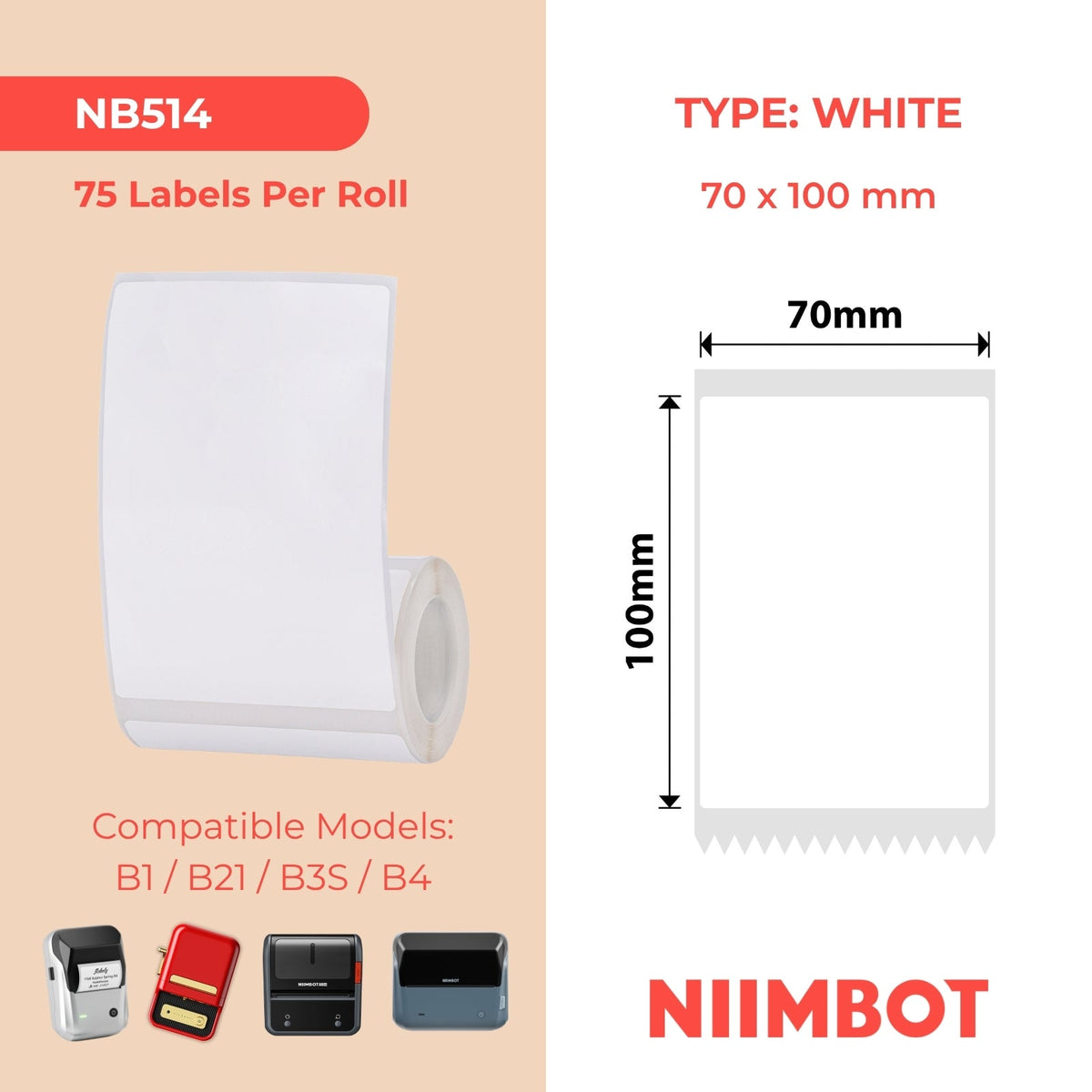 I-NB514 - NIIMBOT - B3S KUPHELA - T70*100MM - 75 AMALEBULA NGEROLI NGALINYE - EMHLOPHE