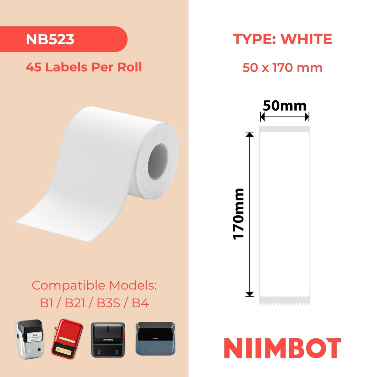 NB523 - NIIMBOT - B1 / B21 / B3S - T50*170MM - 45 AMALEBO NGOKUQONGA NGAWO - UXANDENYE - OMHLOPHE