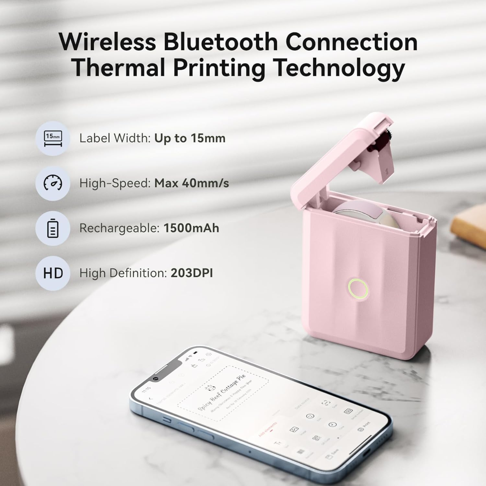 NB524 - Niimbot - D110-M - Portable Bluetooth Label Printer Incl Free Label Roll (12x40mm)