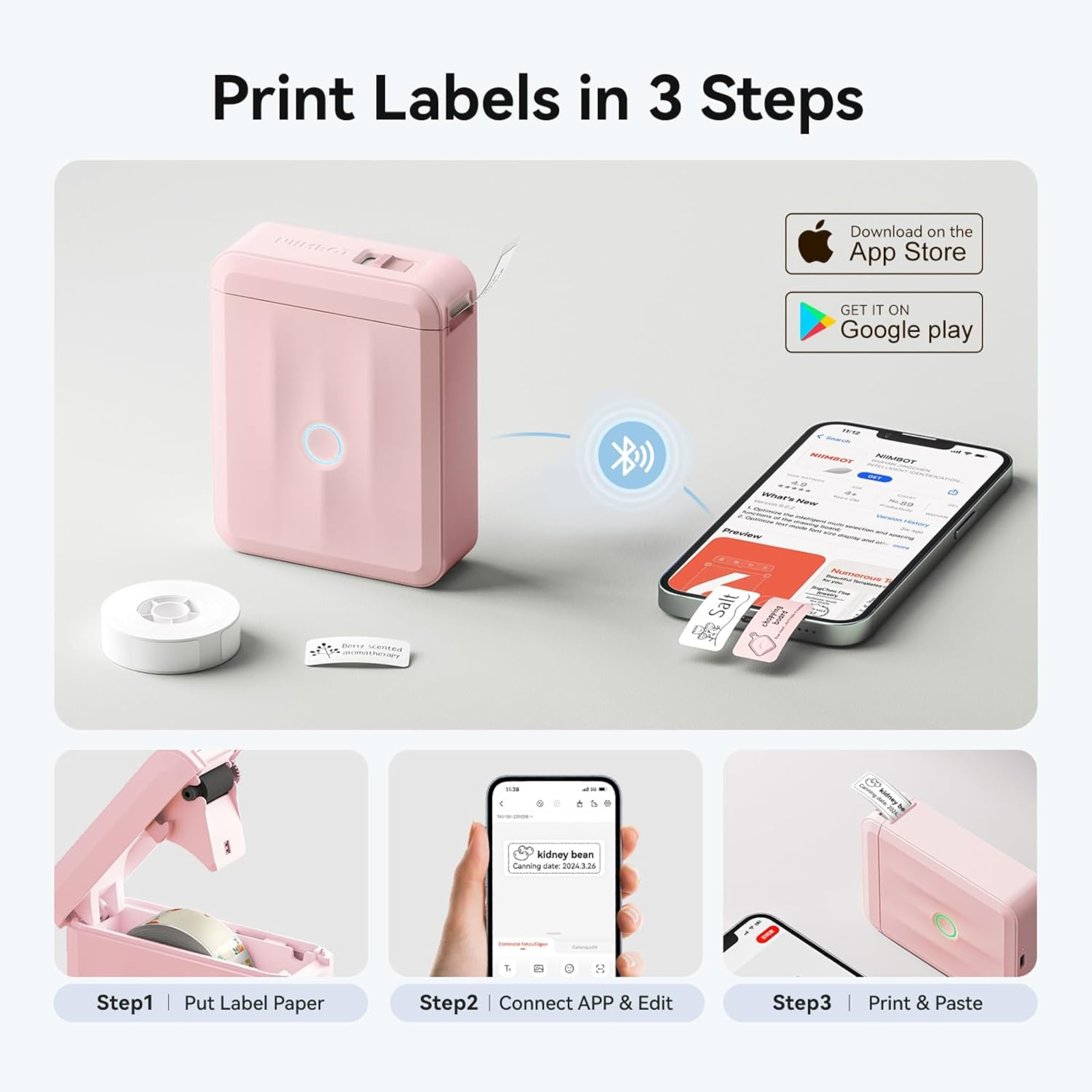NB524 - Niimbot - D110-M - Portable Bluetooth Label Printer Incl Free Label Roll (12x40mm)