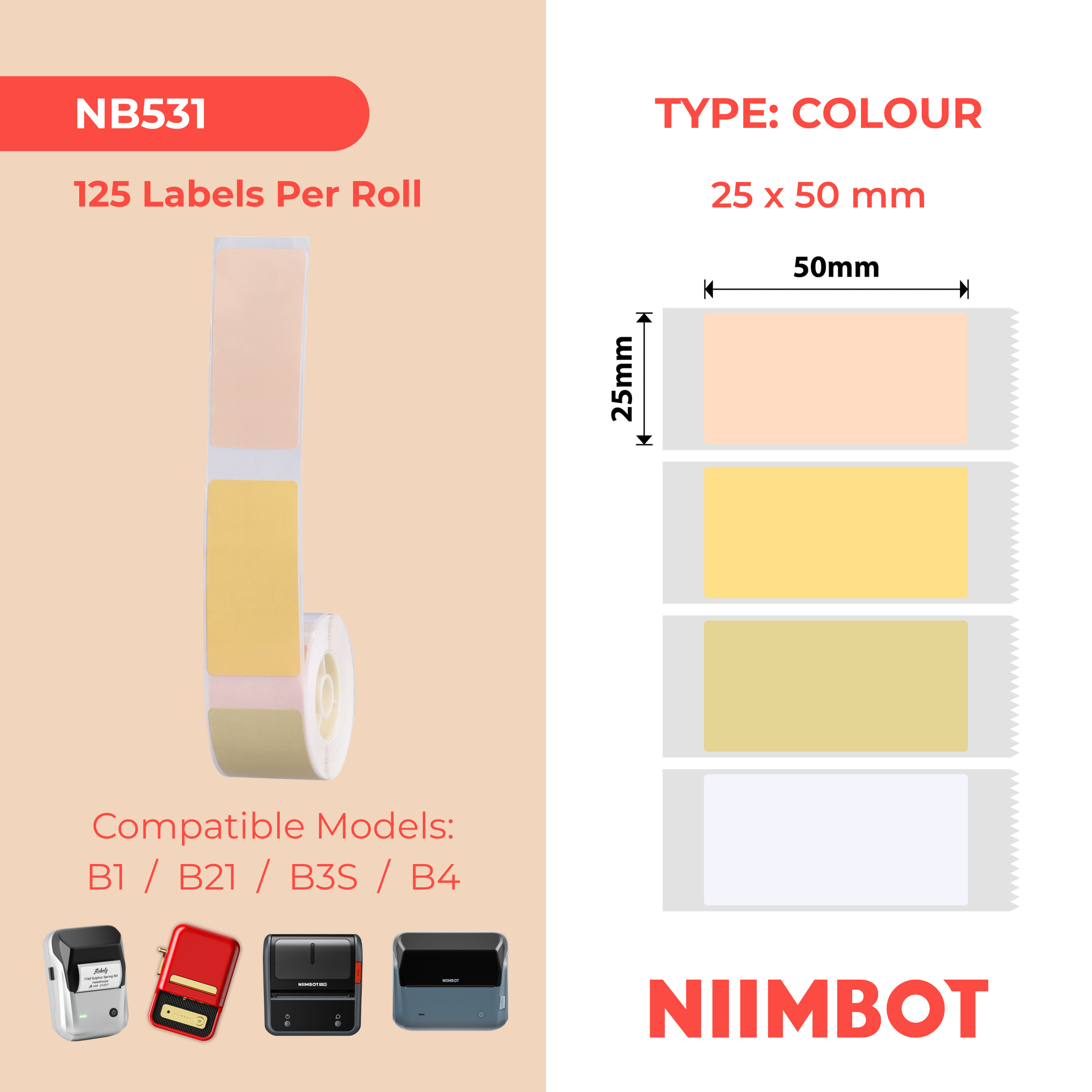 NB531 - NIIMBOT - SLEGS D101 - 25*50MM - 125 ETIKETTE PER ROL - GENEES DIE BOS