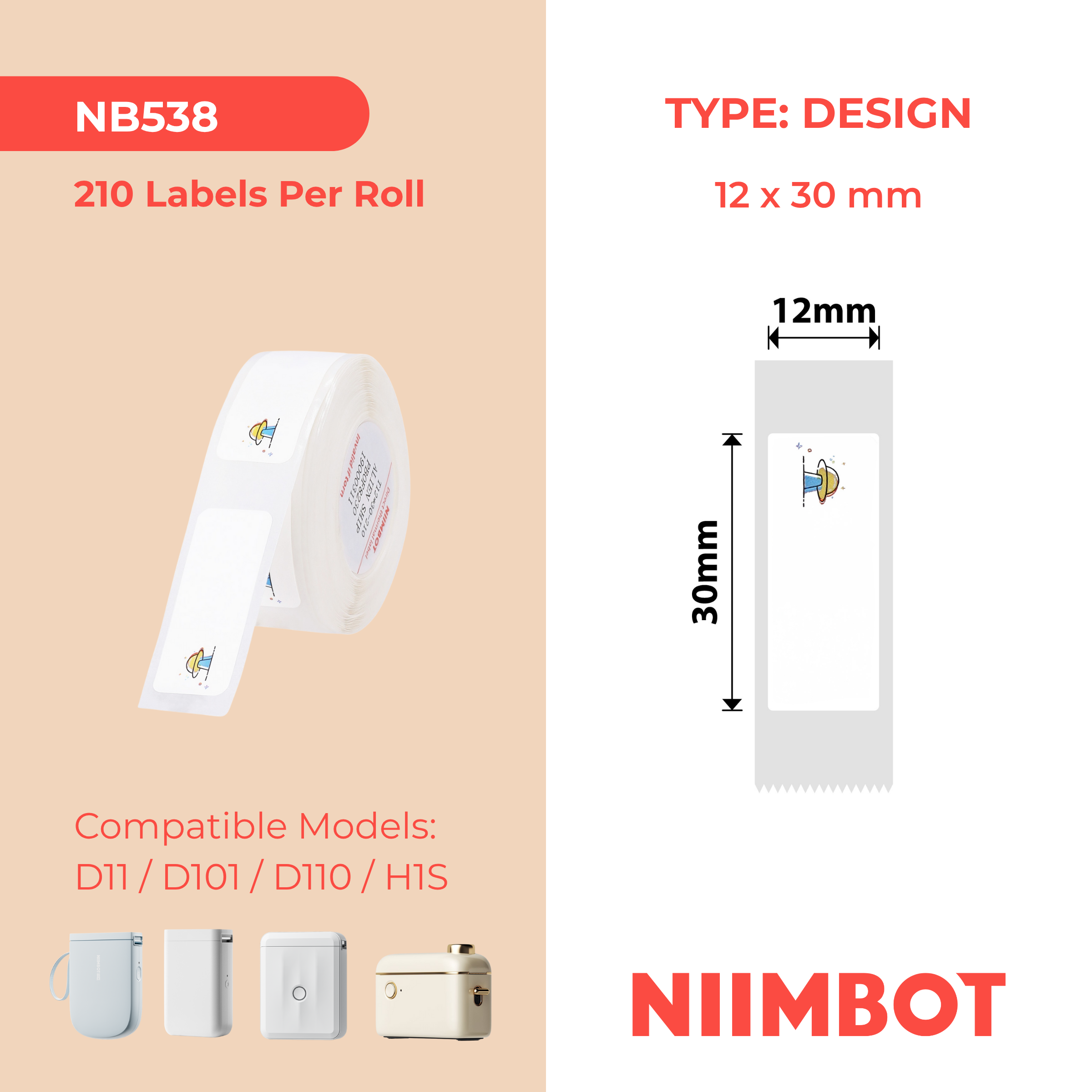 NIIMBOT - D Range - 12x30mm - Alien Ship - 210 Labels