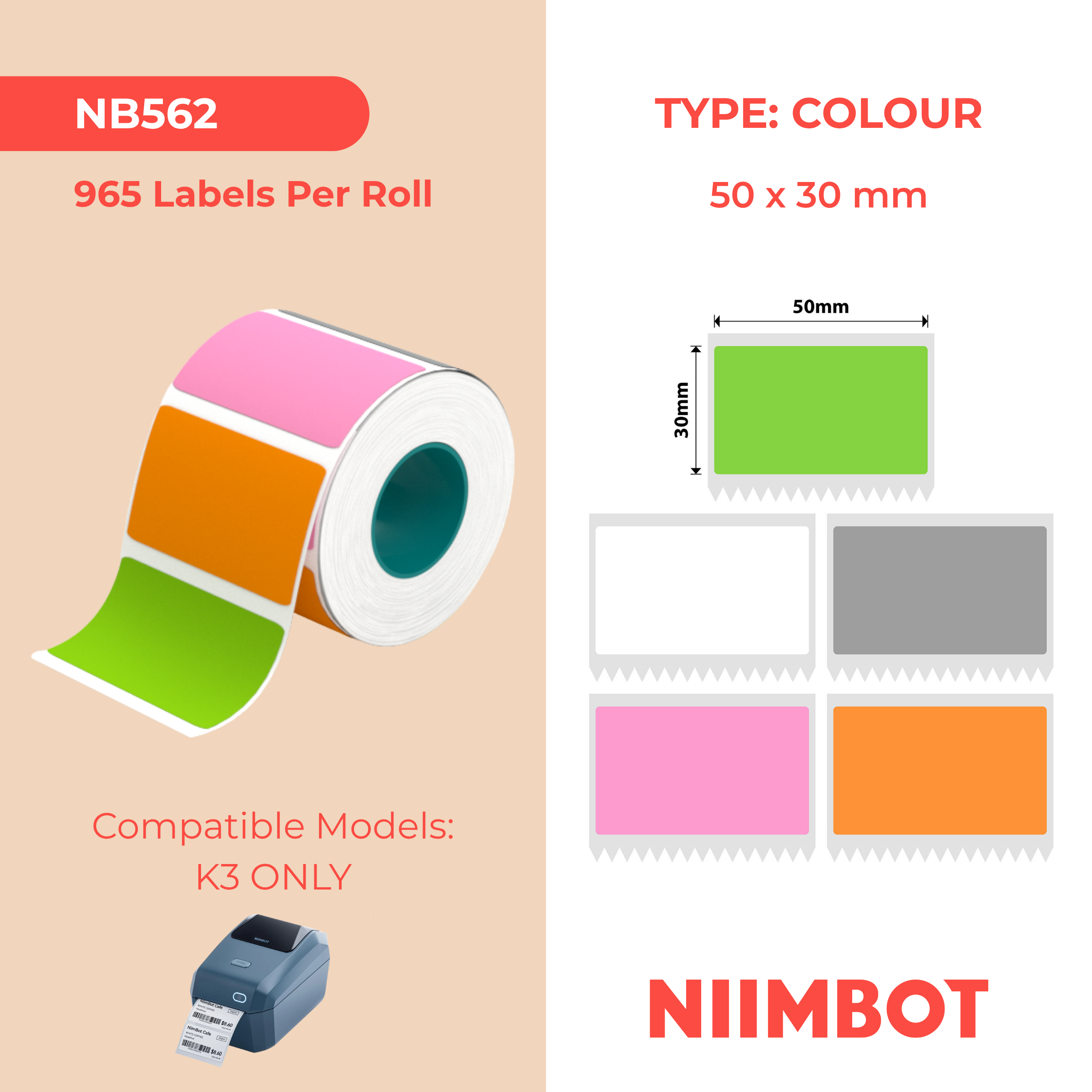 NIIMBOT - K3 Only - 50x30mm - Colourful A - 965 Labels
