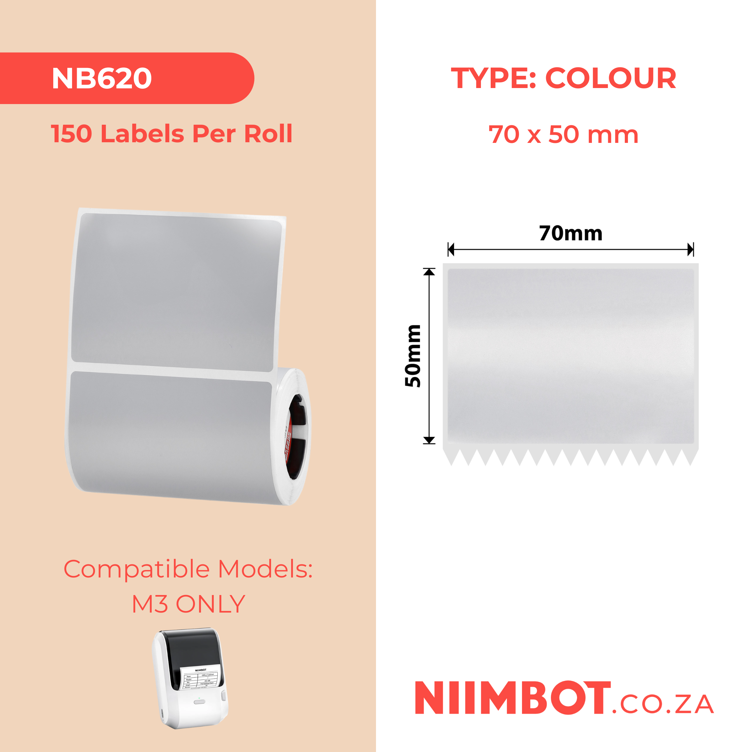 NIIMBOT - M3 Only - 70x50mm - Silver - 150 Labels